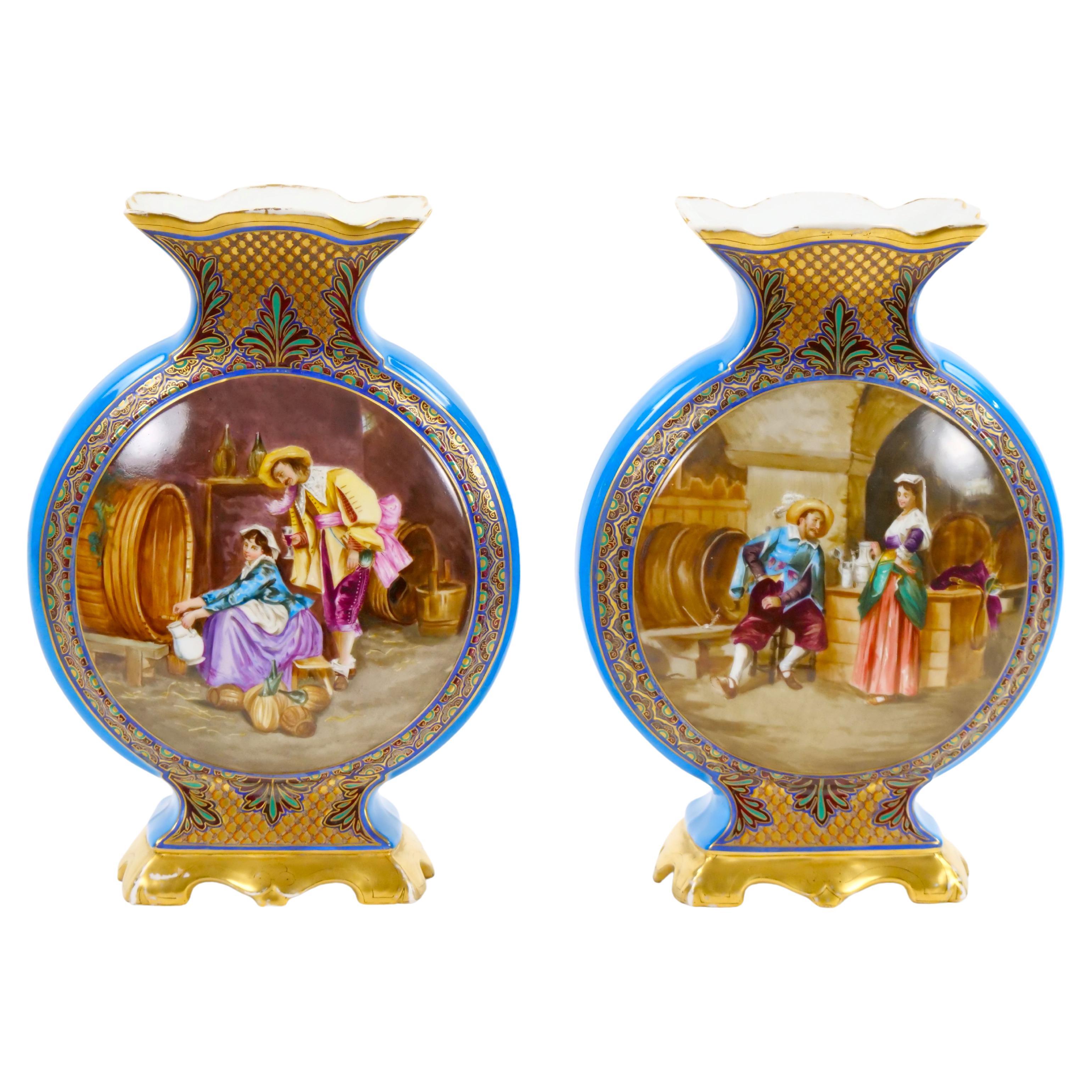 19th Century French hand Painted / Decorated  Porcelain Vases For Sale