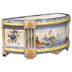 19th Century French Hand Painted Demilune Faience Jardinière
