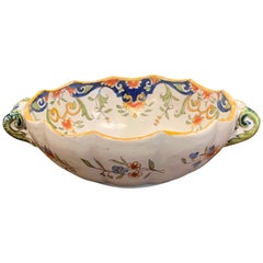 19th Century French Hand Painted Faience Decorative Bowl with Leaf Decor