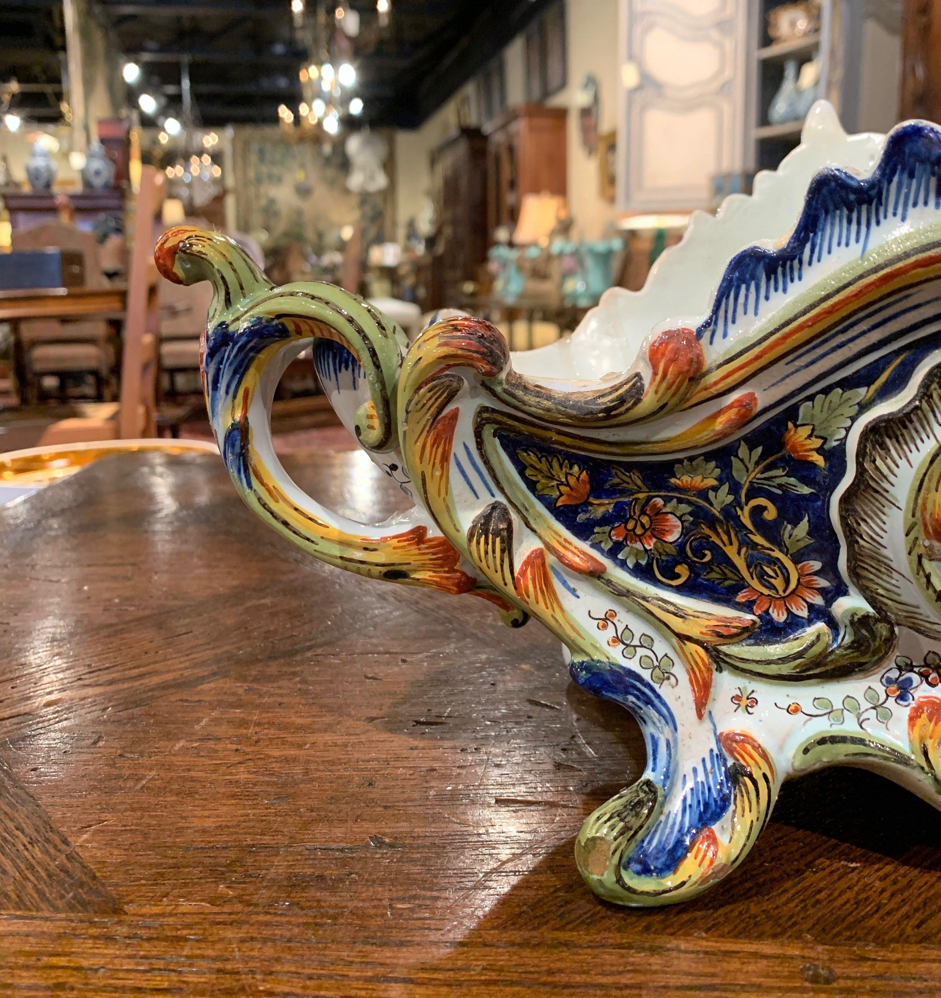 19th Century French Hand Painted Faience Jardinière from Normandy In Excellent Condition For Sale In Dallas, TX