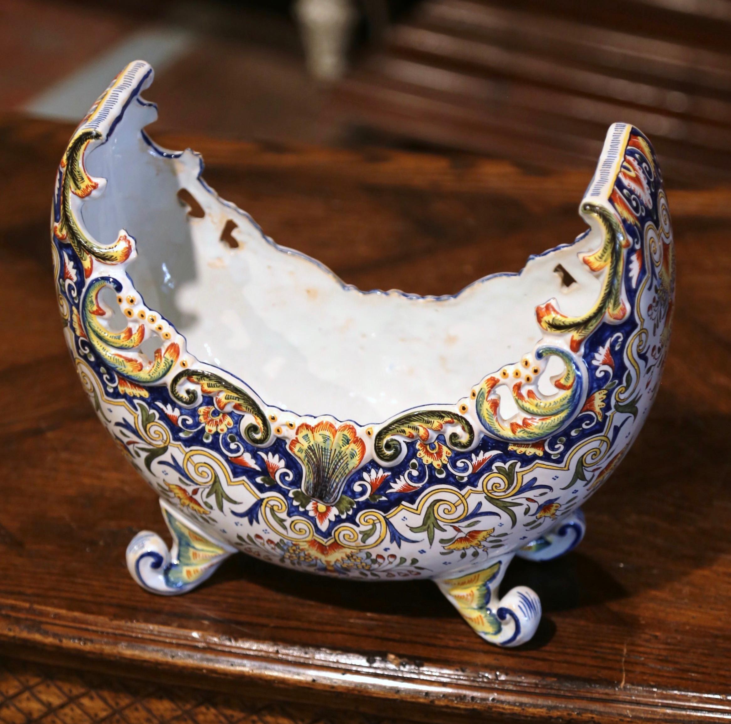 Ceramic 19th Century French Hand Painted Faience Jardinière from Normandy