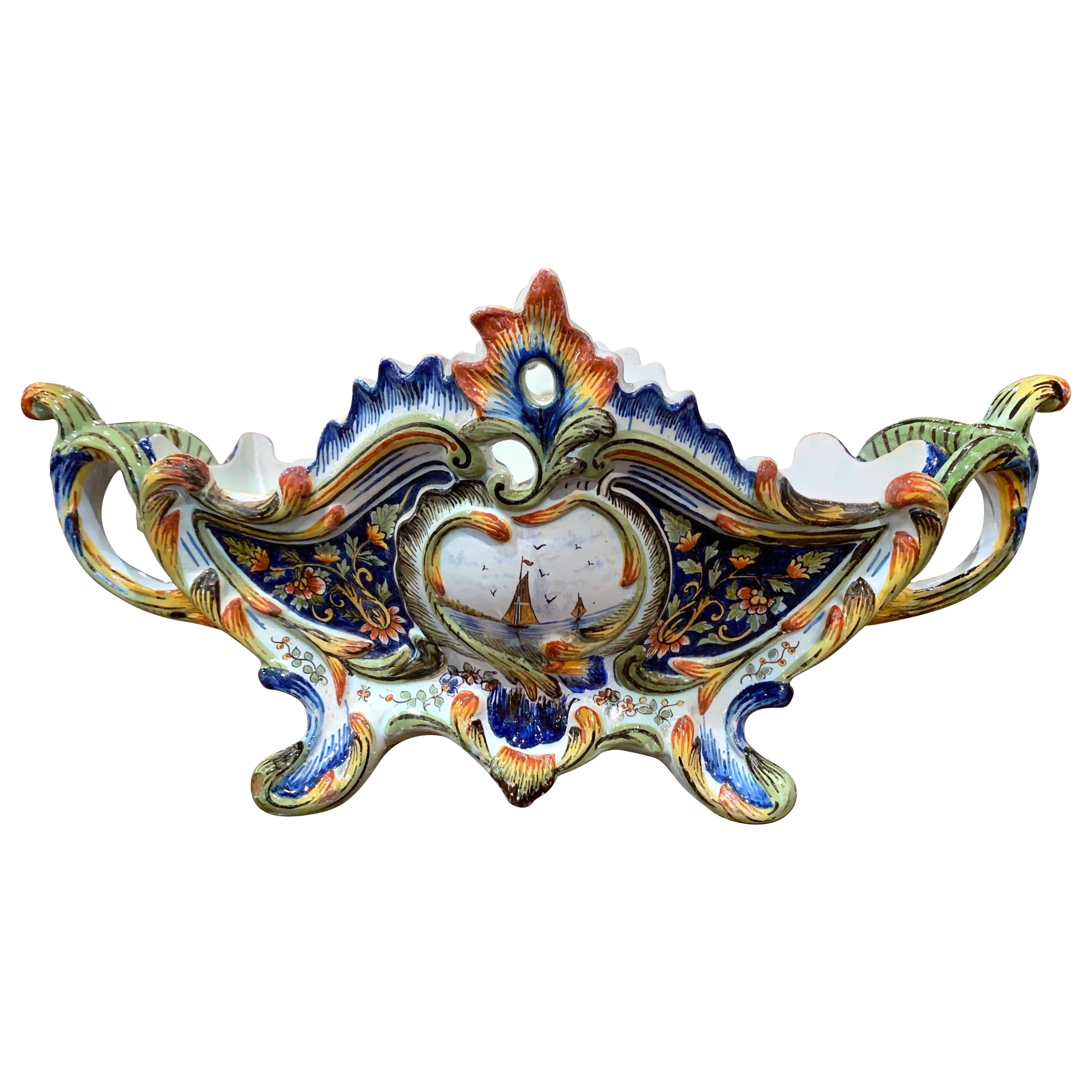 19th Century French Hand Painted Faience Jardinière from Normandy