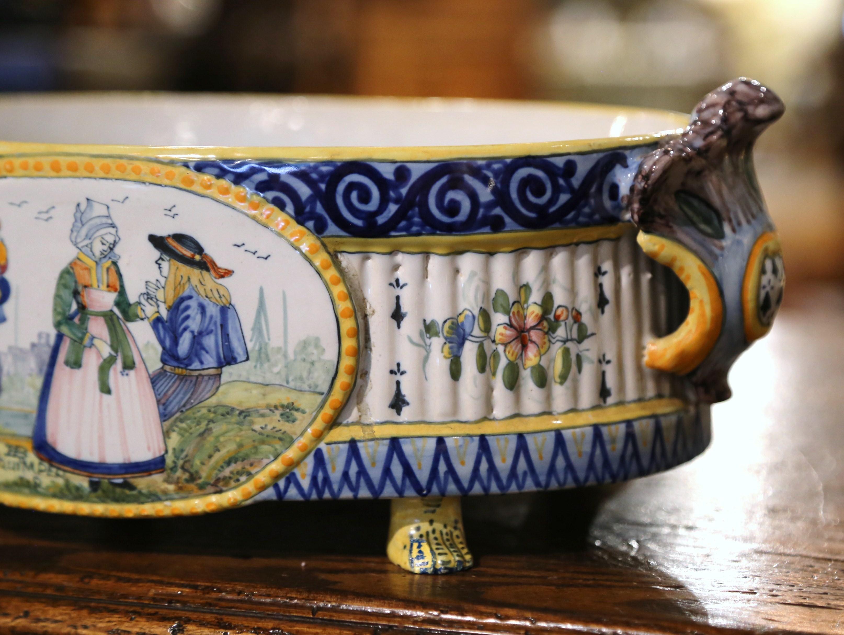 19th Century French Hand Painted Faience Jardinière Signed HB Quimper 5