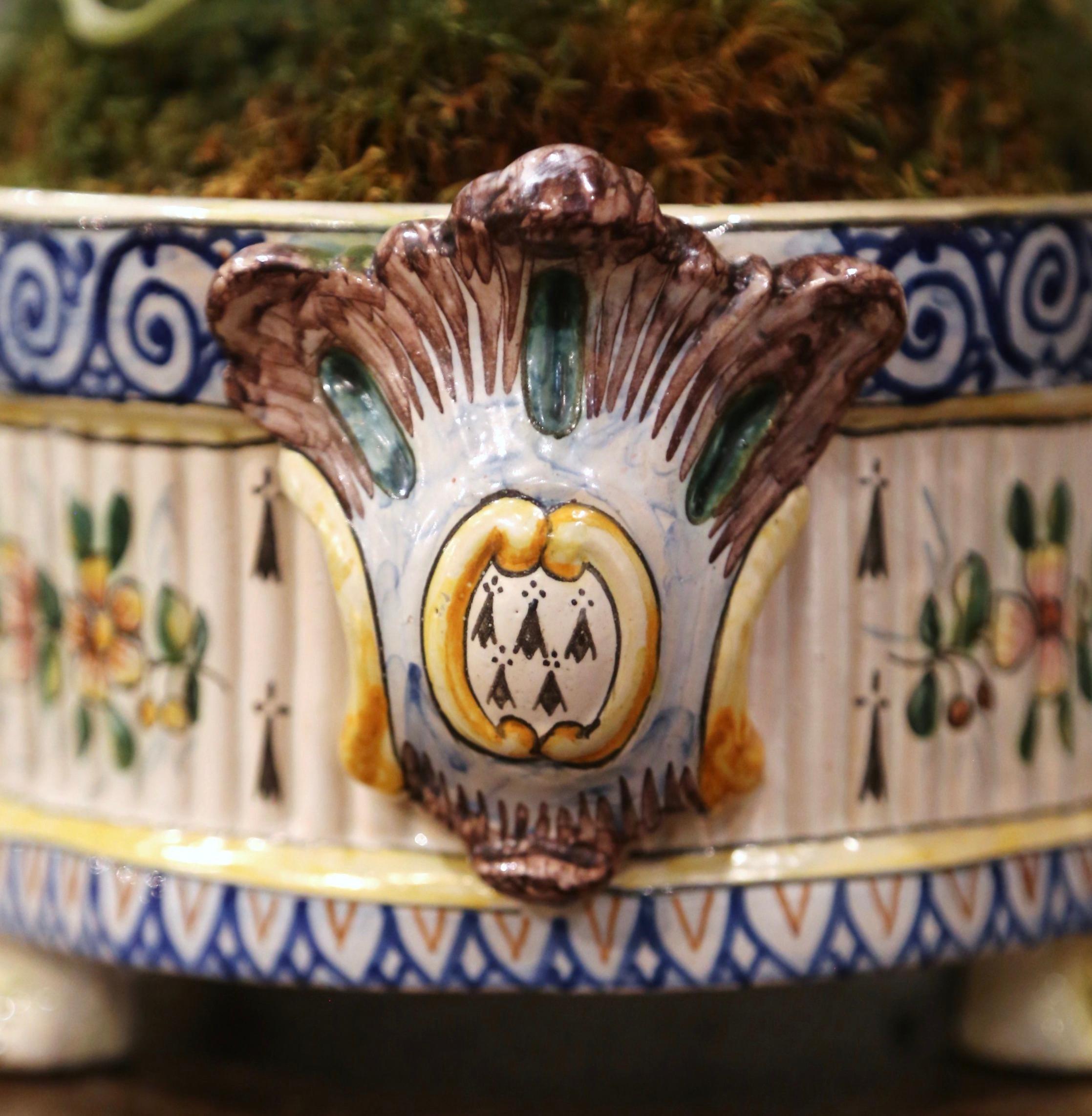 19th Century French Hand Painted Faience Jardinière Signed HB Quimper 6