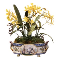 19th Century French Hand Painted Faience Jardinière Signed HB Quimper
