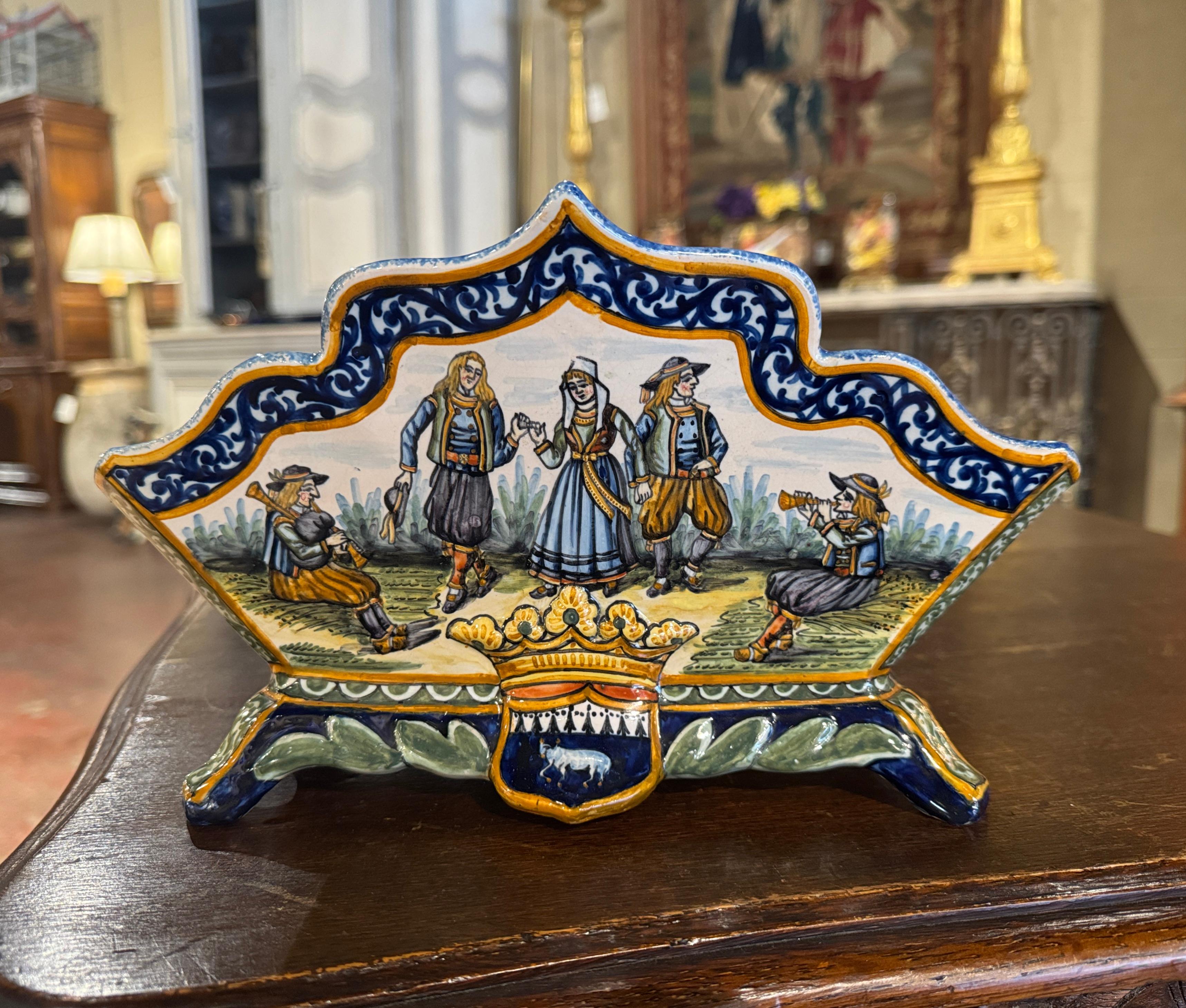 Ceramic 19th Century French Hand Painted Faience Jardiniere Signed Henriot Quimper For Sale