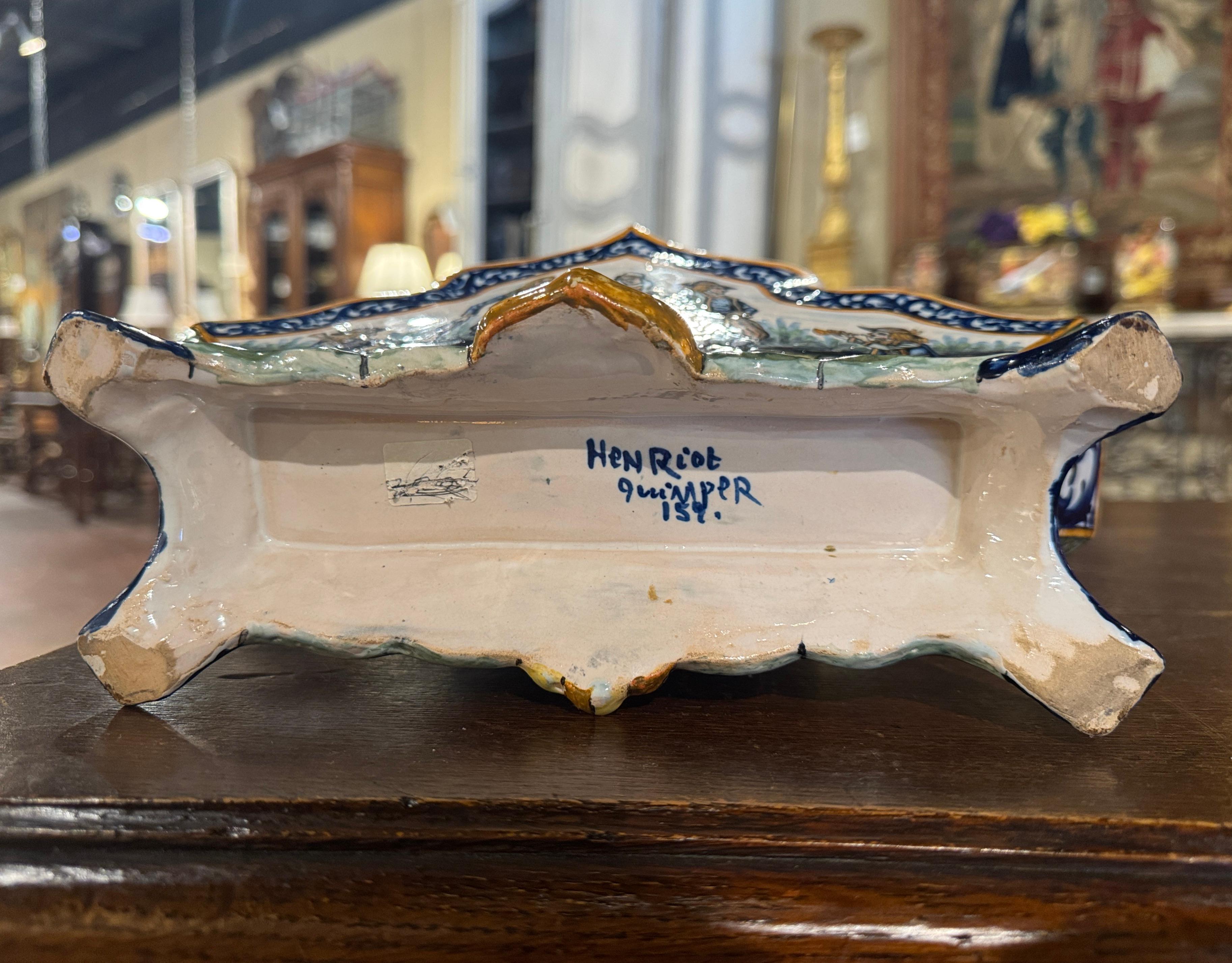 19th Century French Hand Painted Faience Jardiniere Signed Henriot Quimper For Sale 2