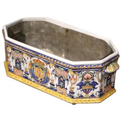 19th Century French Hand-Painted Faience Jardiniere with Tole Liner from Desvres