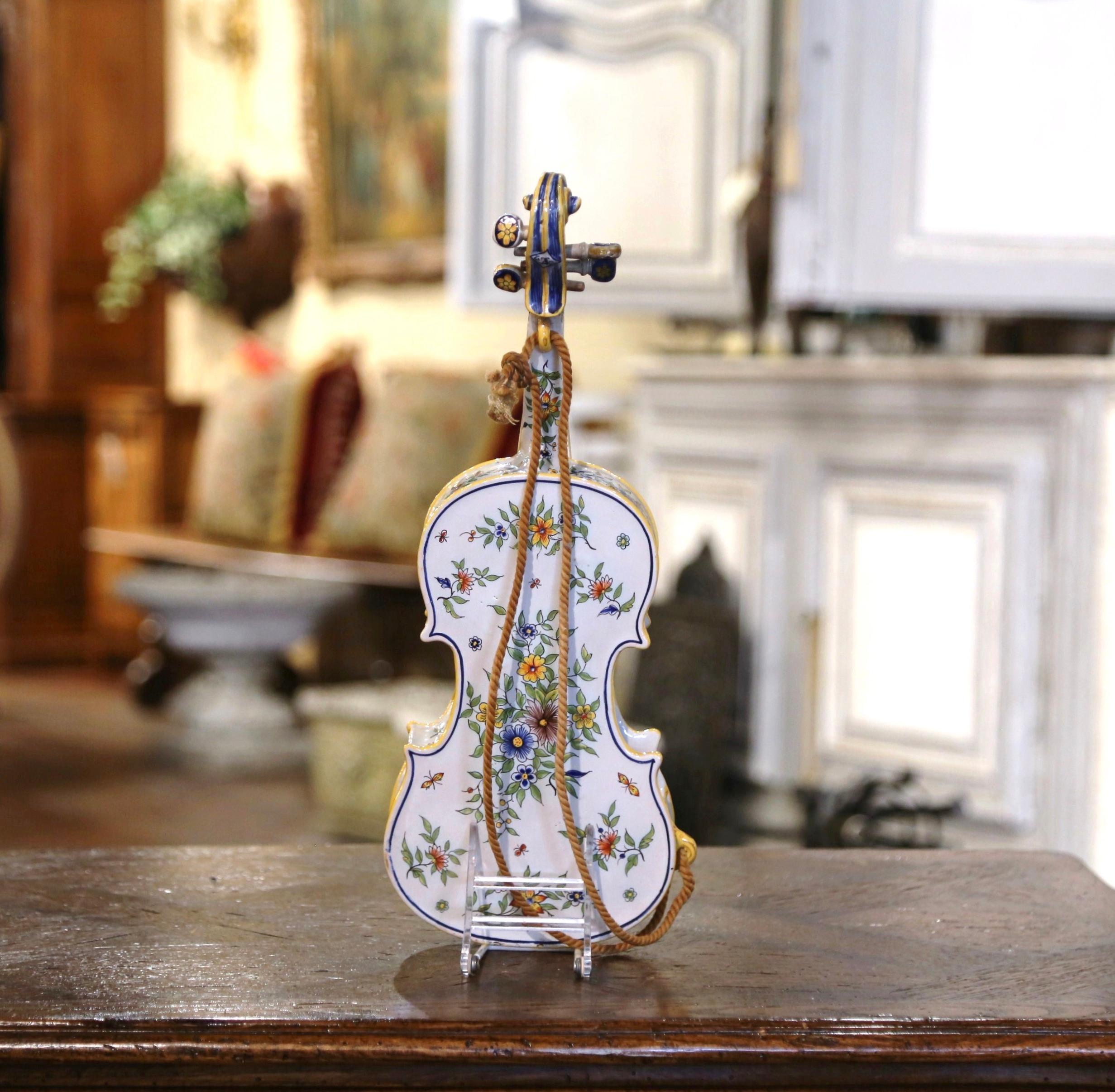 19th Century French Hand-Painted Faience Miniature Violin  5