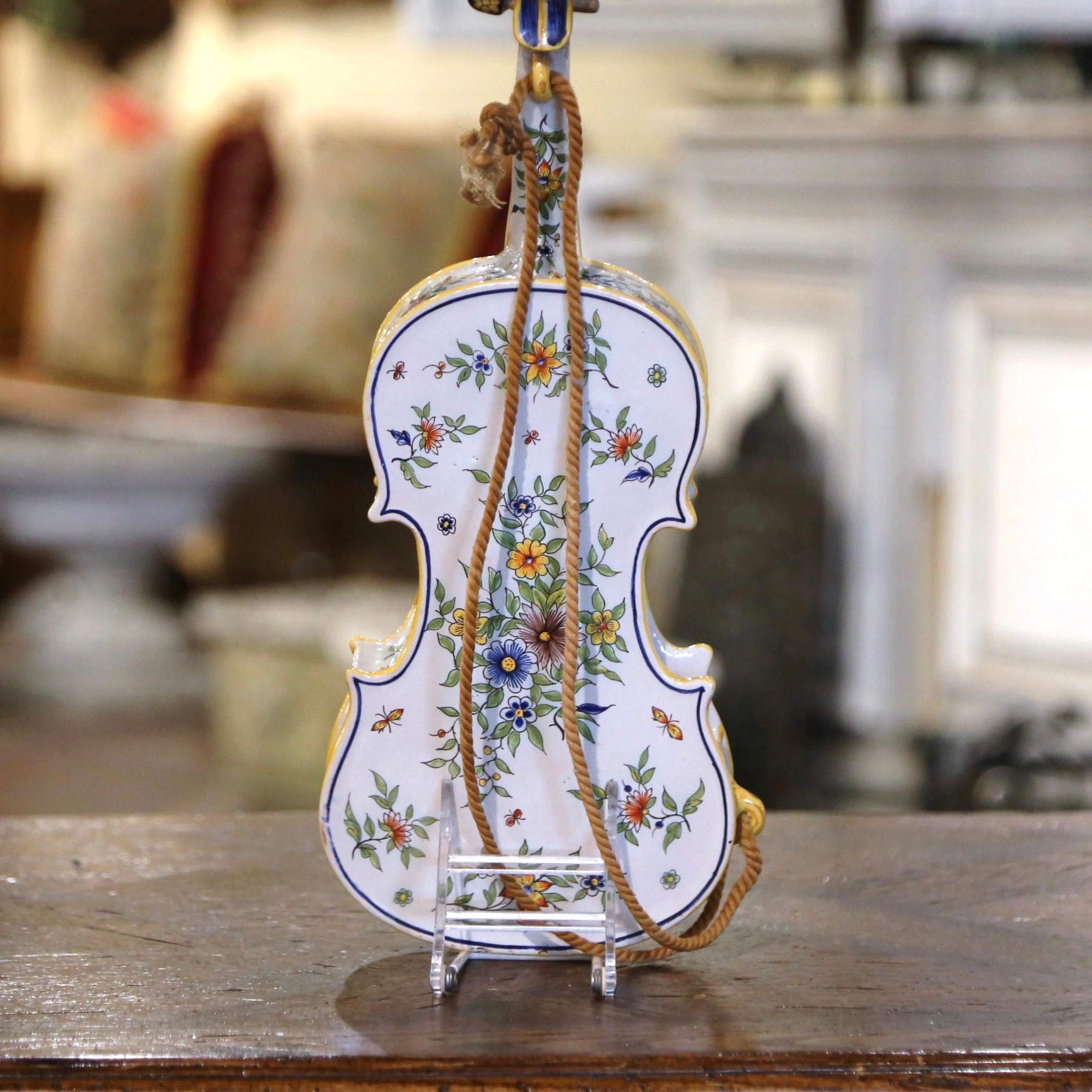 19th Century French Hand-Painted Faience Miniature Violin  6