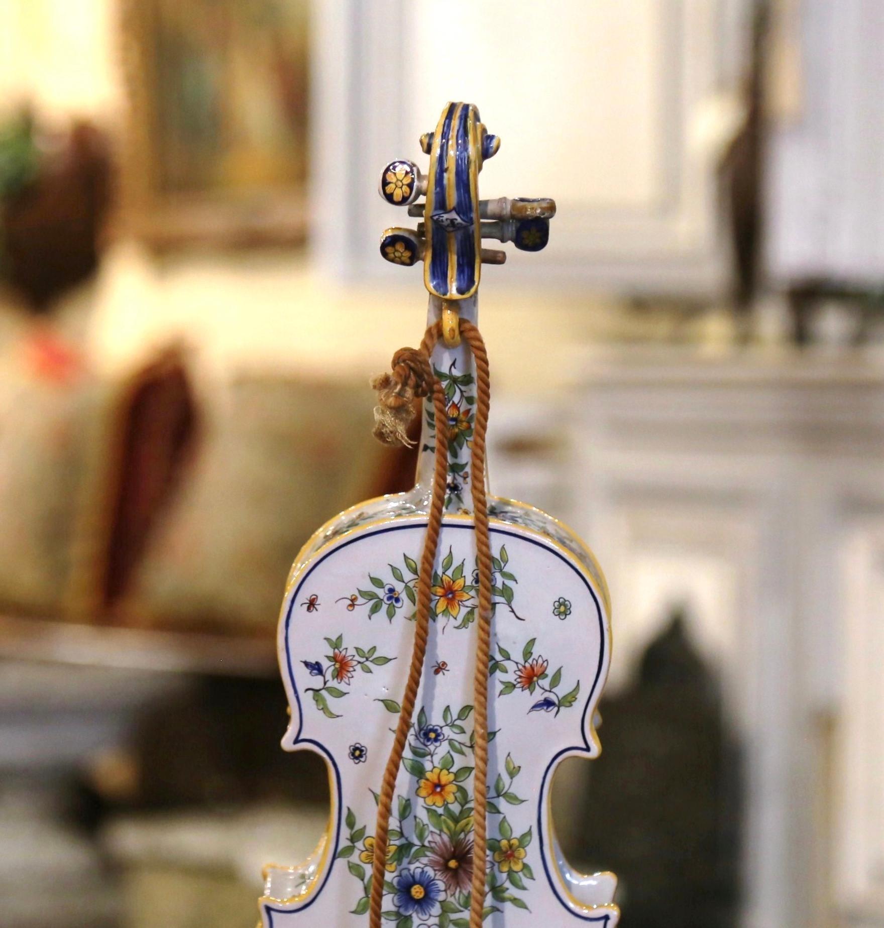 19th Century French Hand-Painted Faience Miniature Violin  7