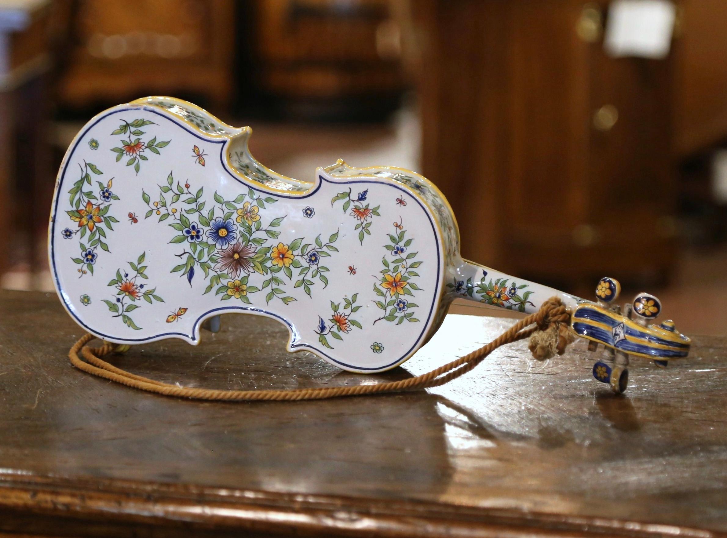 19th Century French Hand-Painted Faience Miniature Violin  9