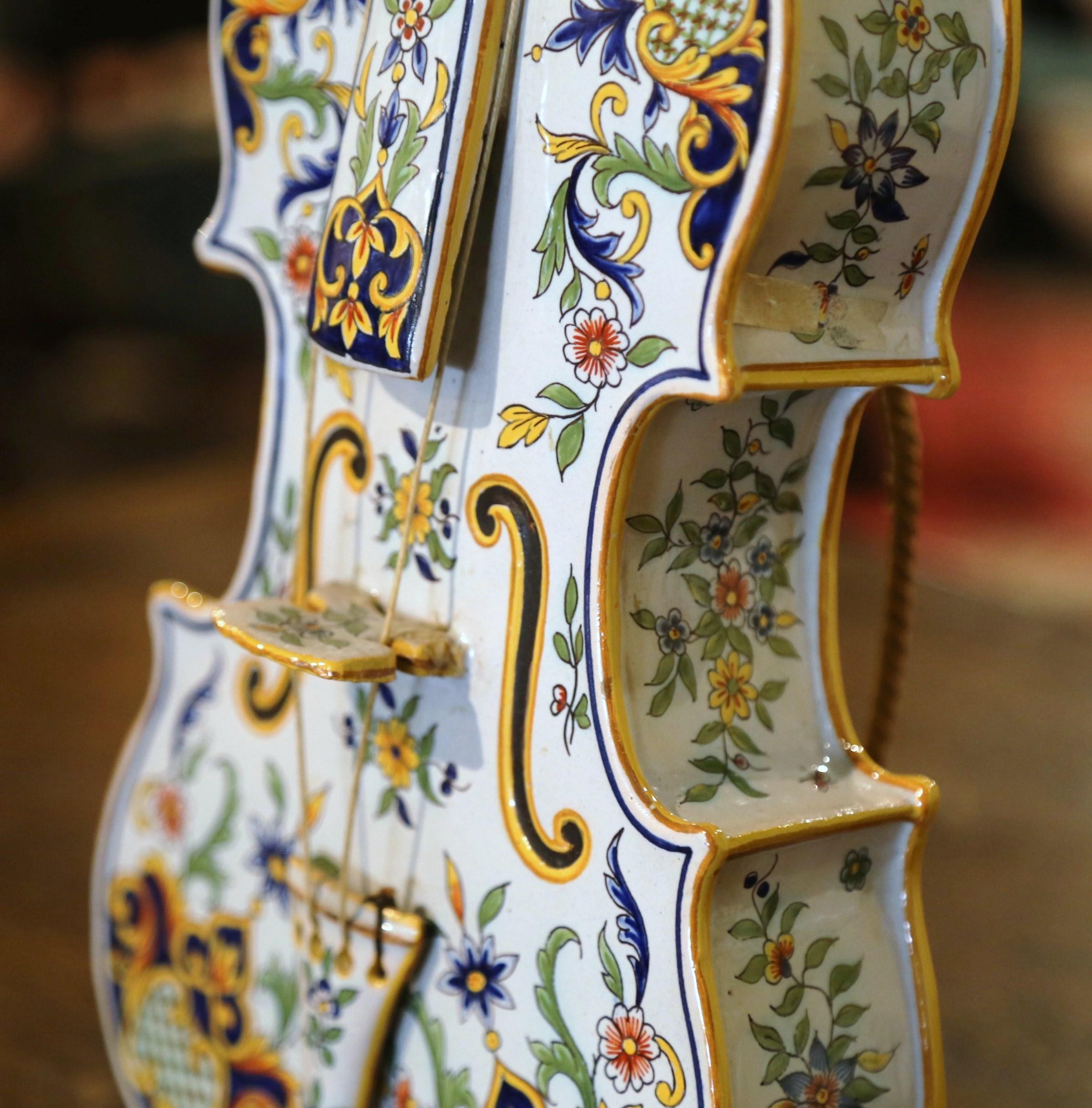 19th Century French Hand-Painted Faience Miniature Violin  1