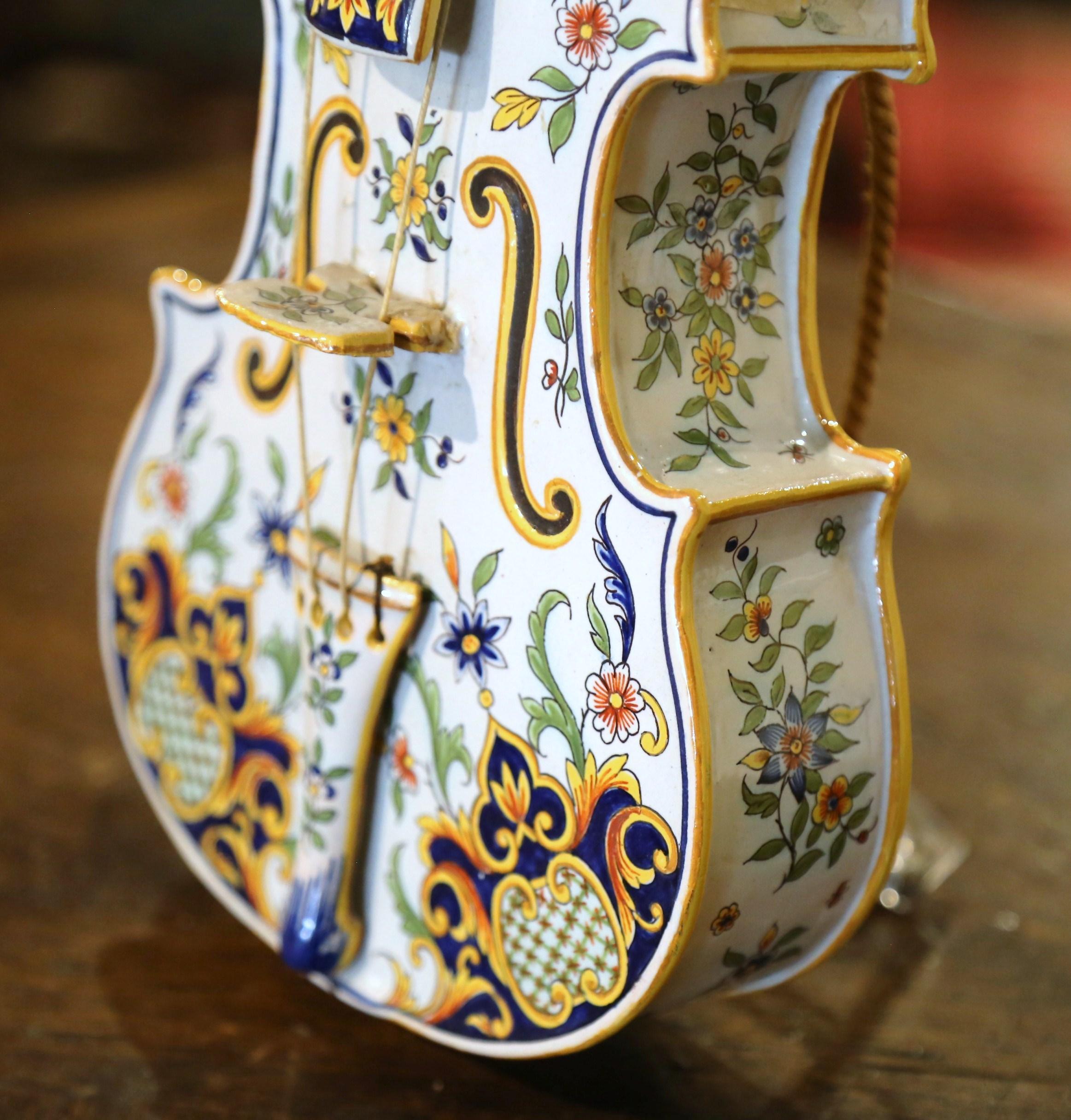 19th Century French Hand-Painted Faience Miniature Violin  2