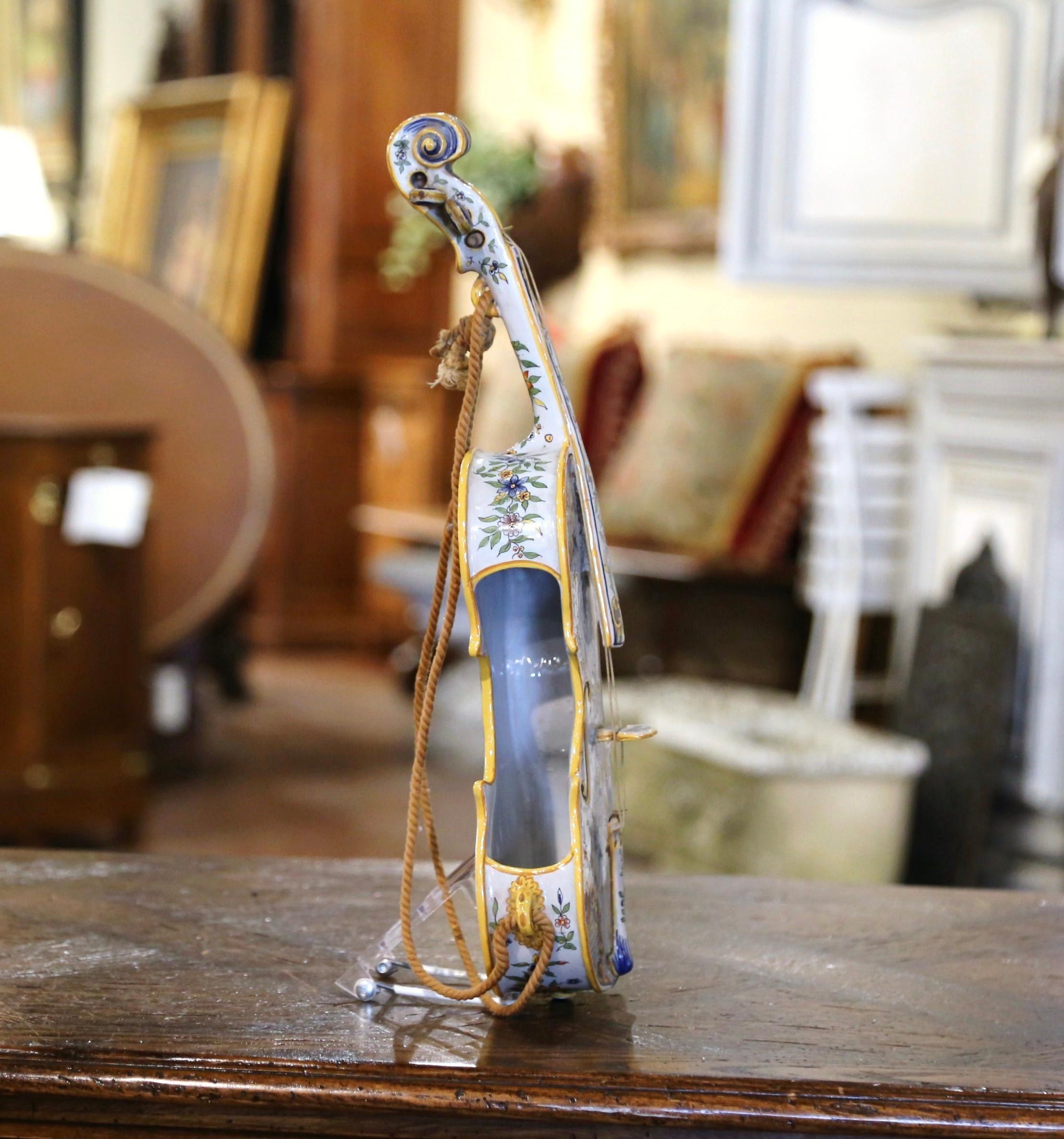 19th Century French Hand-Painted Faience Miniature Violin  3