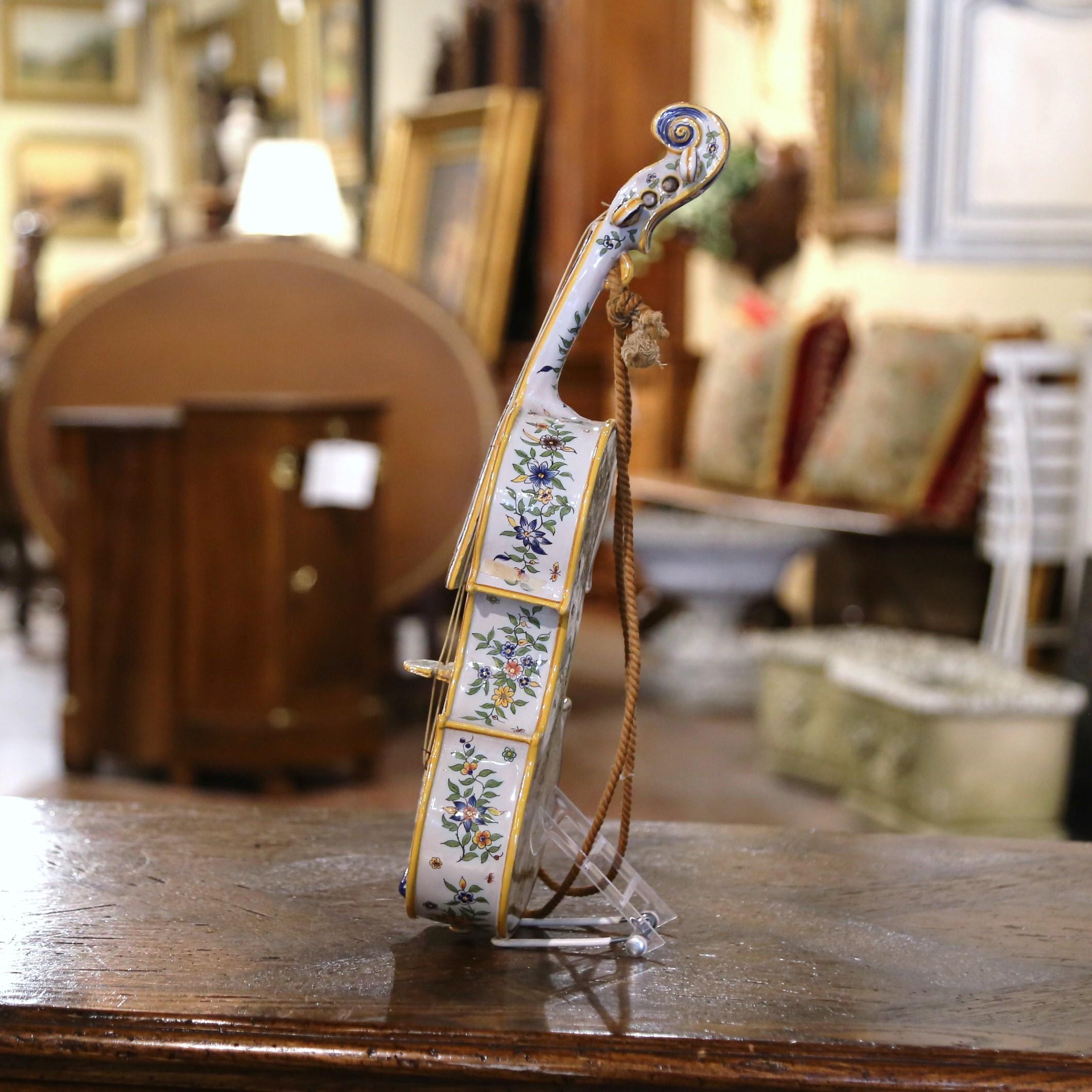 19th Century French Hand-Painted Faience Miniature Violin  4