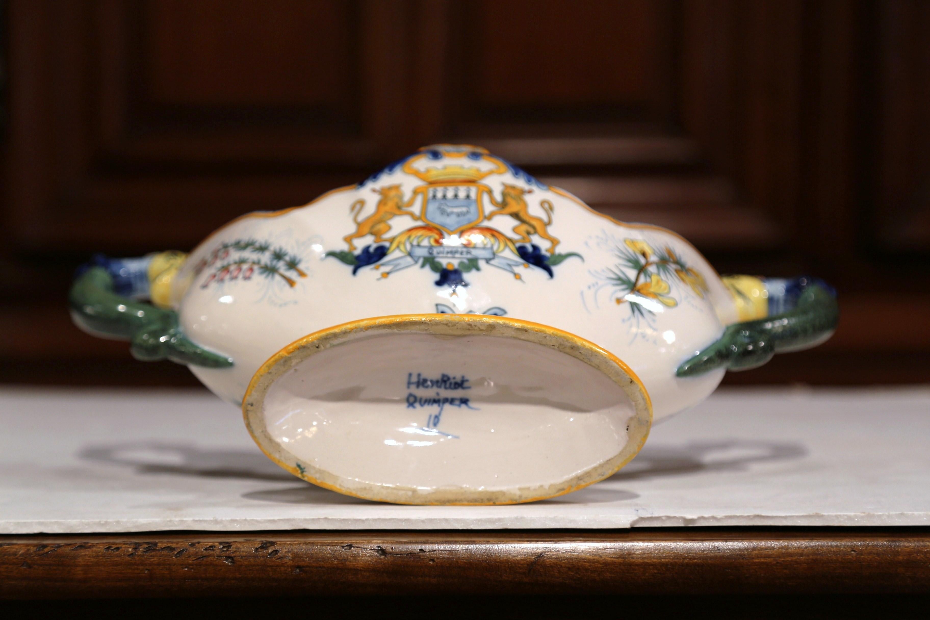 19th Century French Hand Painted Faience Oval Jardinière Signed Henriot Quimper 6