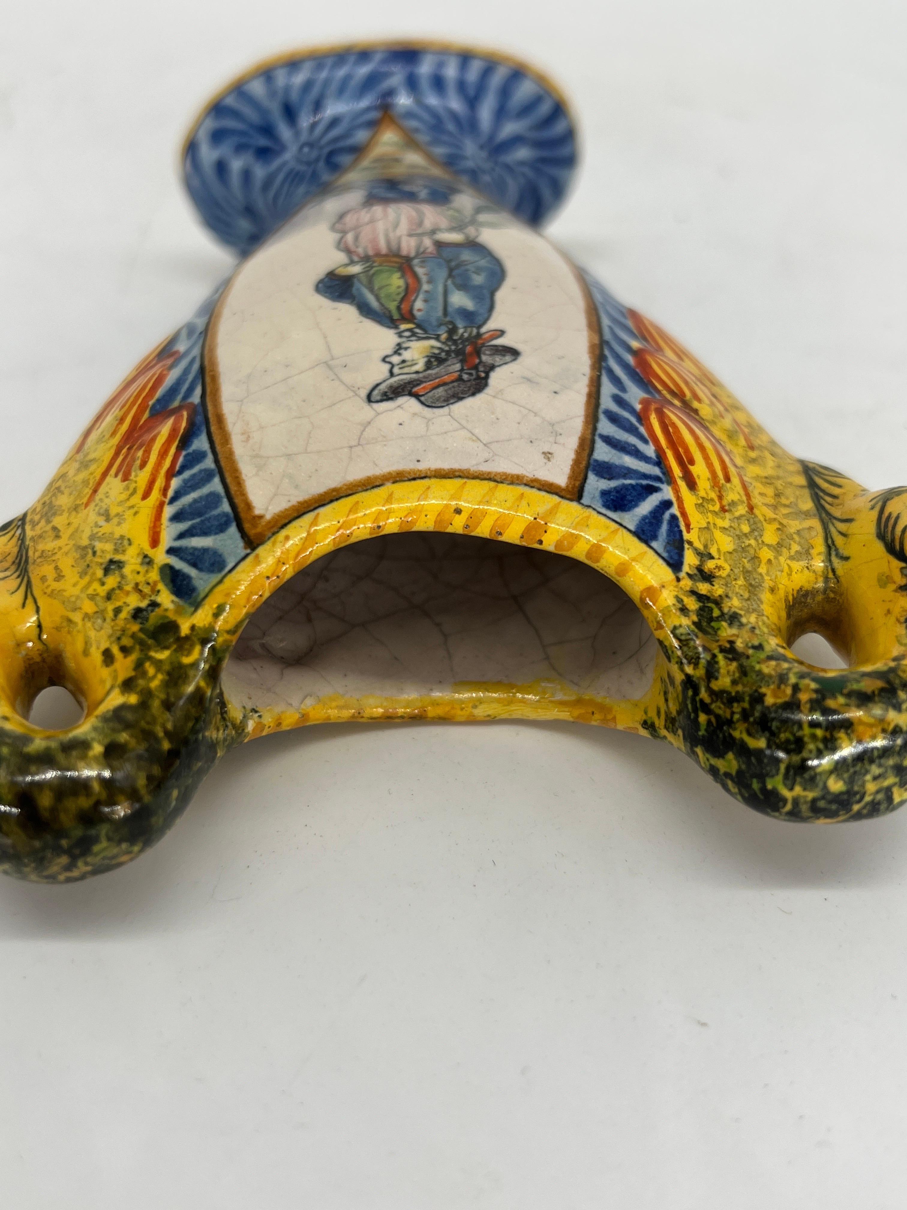 19th Century French Hand Painted Faience Porquier-Beau Quimper Swan Vase In Good Condition For Sale In Atlanta, GA