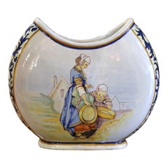19th Century French Hand Painted Faience "Porquier Beau" Quimper Vase