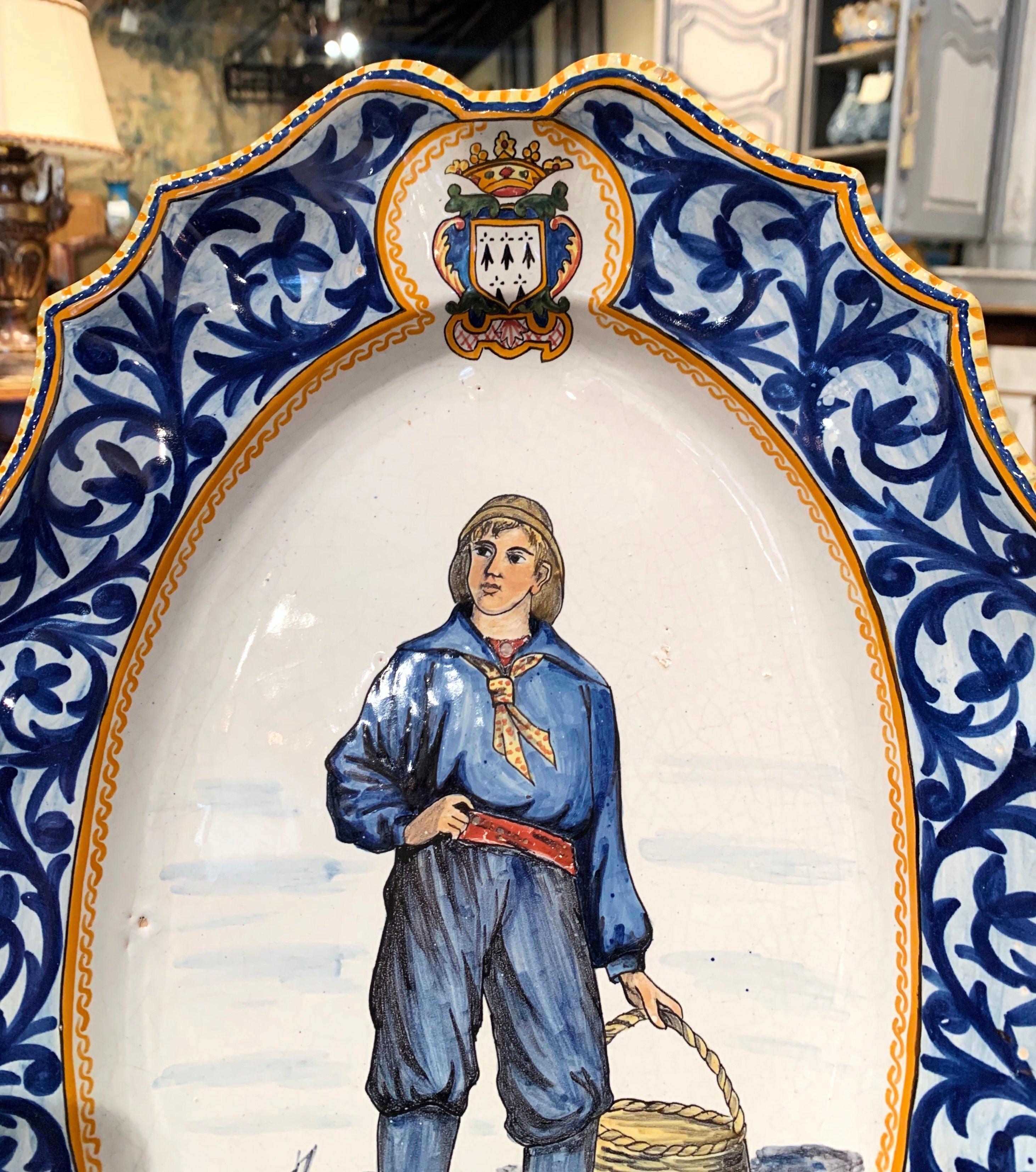 Hand-Painted 19th Century French Hand Painted Faience Porquier Beau Quimper Wall Platter