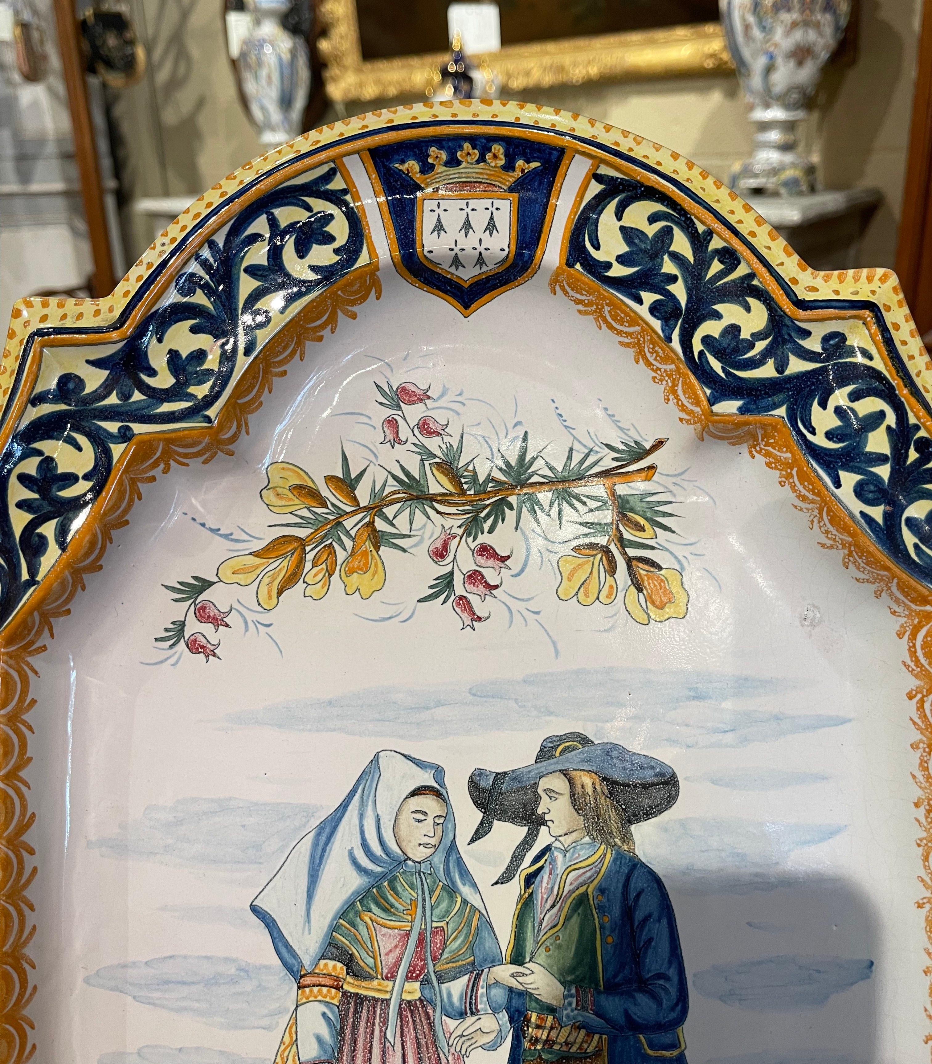 19th Century French Hand Painted Faience Porquier Beau Quimper Wall Platter 2