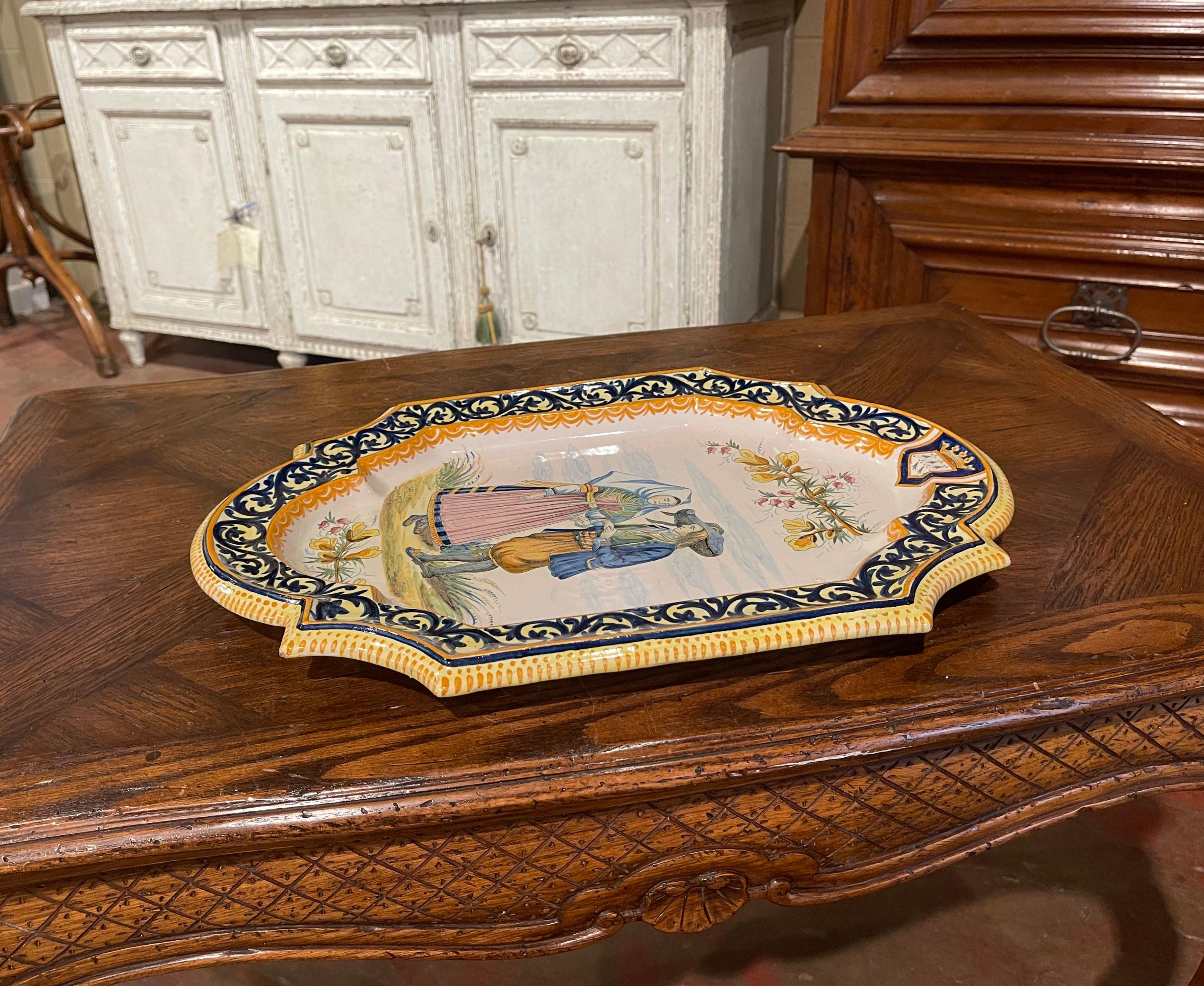 19th Century French Hand Painted Faience Porquier Beau Quimper Wall Platter 3