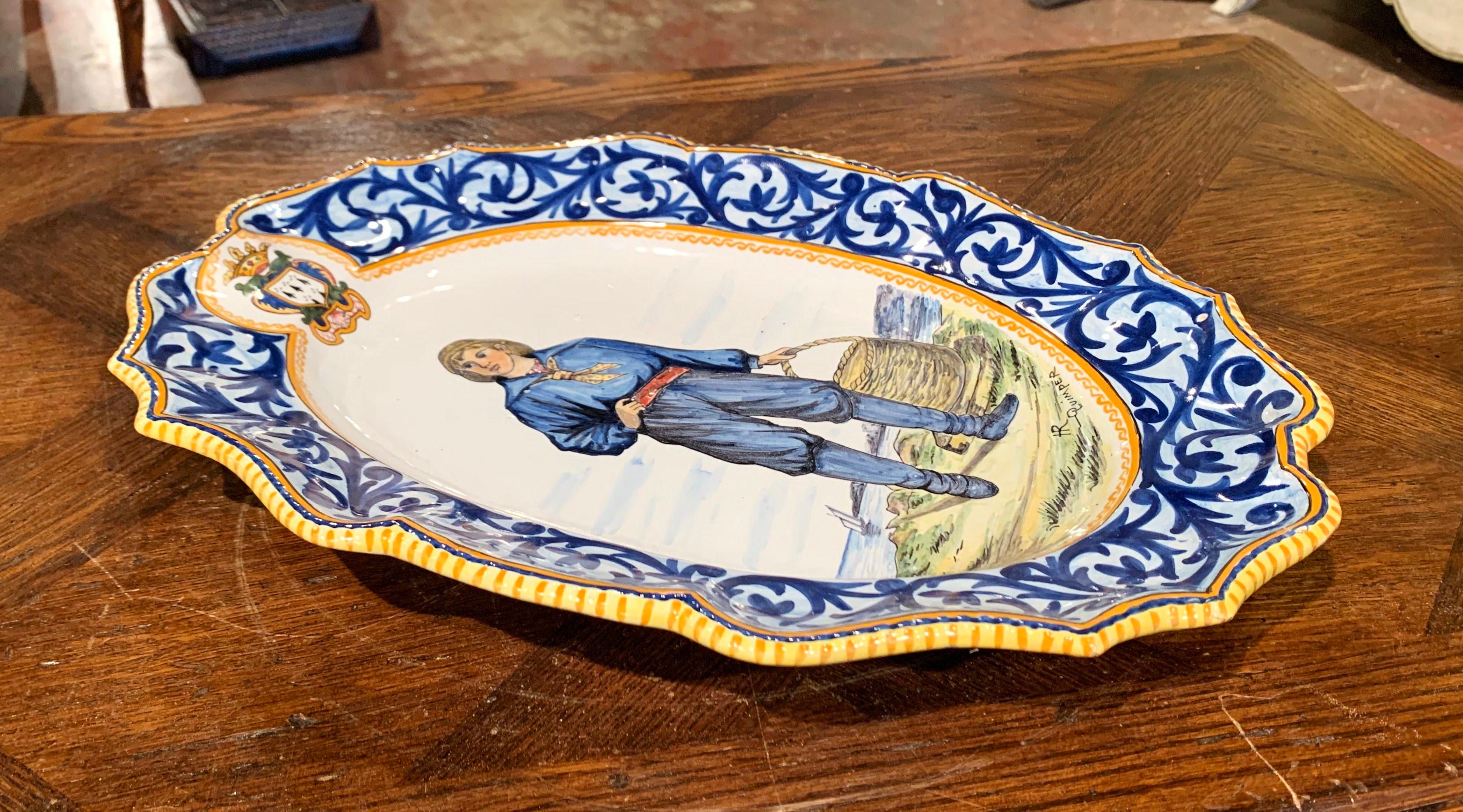 19th Century French Hand Painted Faience Porquier Beau Quimper Wall Platter 4