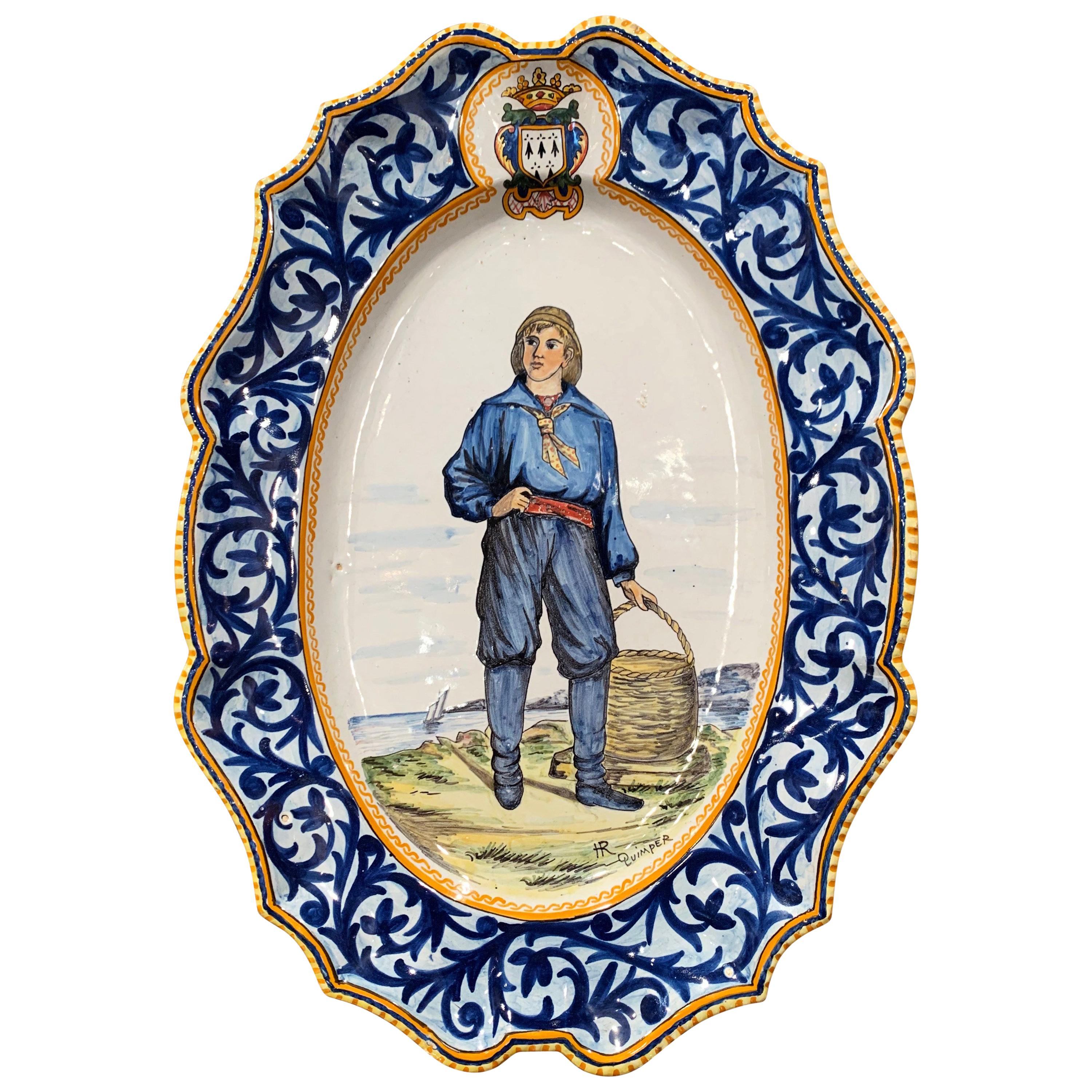 19th Century French Hand Painted Faience Porquier Beau Quimper Wall Platter