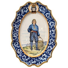 Antique 19th Century French Hand Painted Faience Porquier Beau Quimper Wall Platter