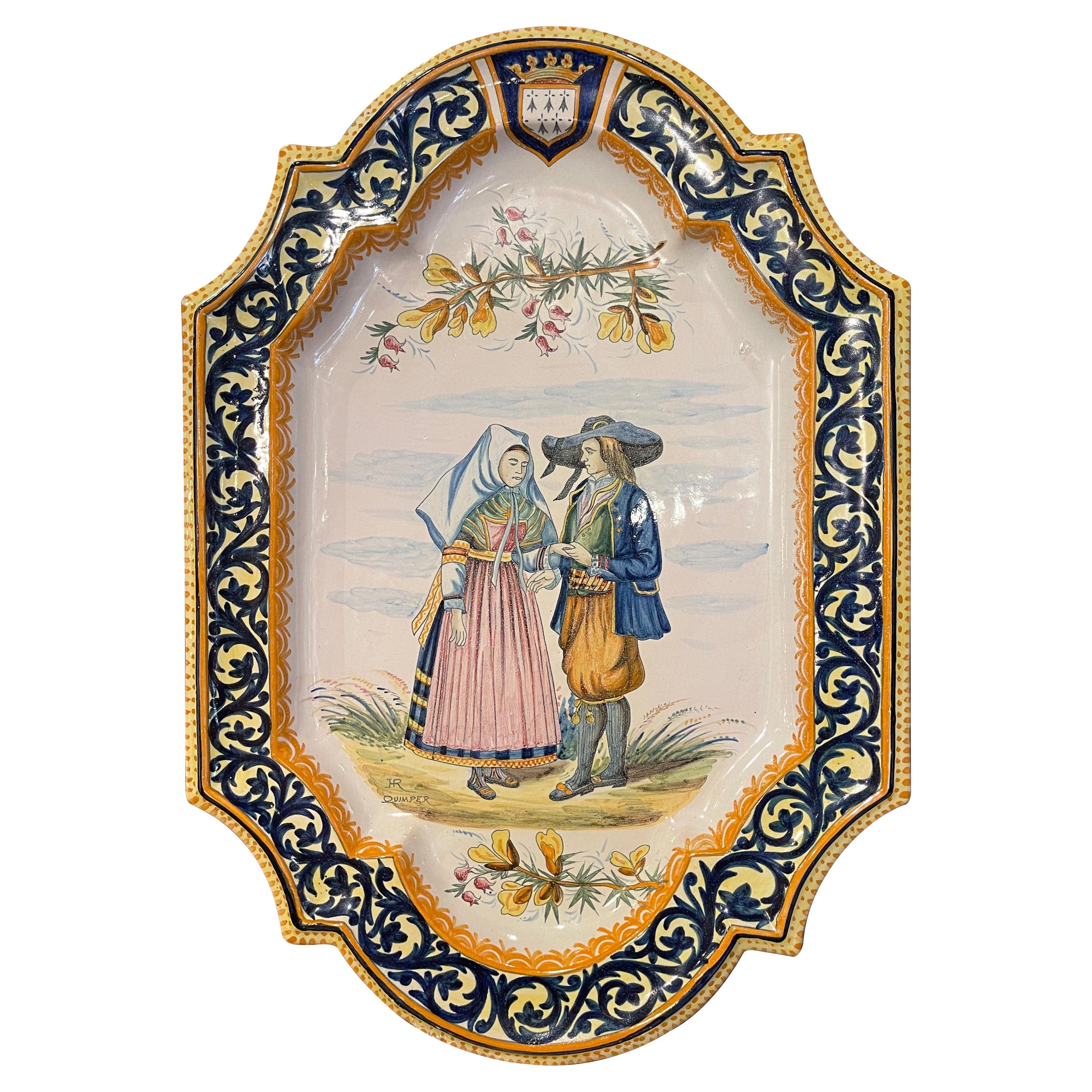 19th Century French Hand Painted Faience Porquier Beau Quimper Wall Platter