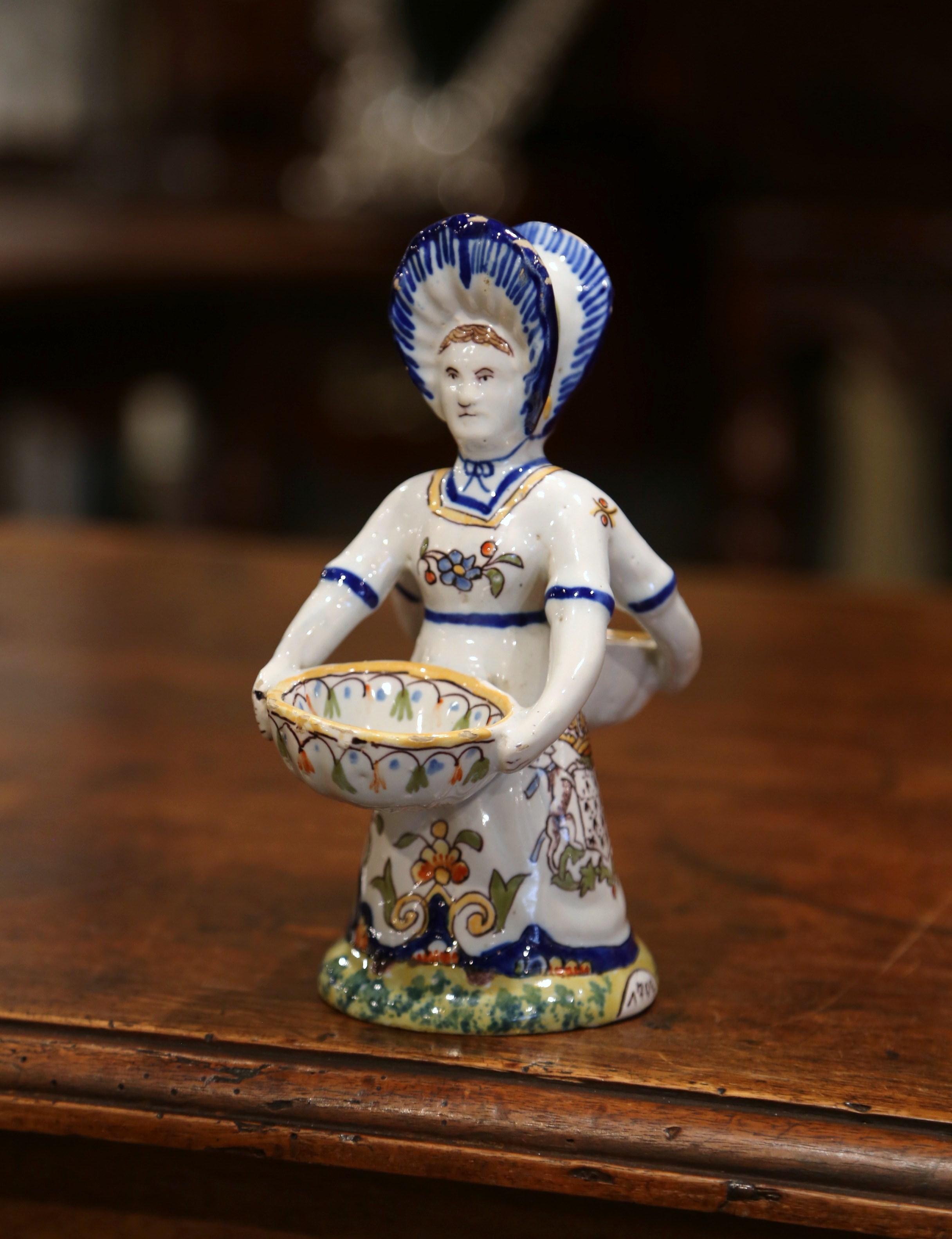 Hand-Painted 19th Century French Hand Painted Faience Salt and Pepper Shakers from Saint Malo