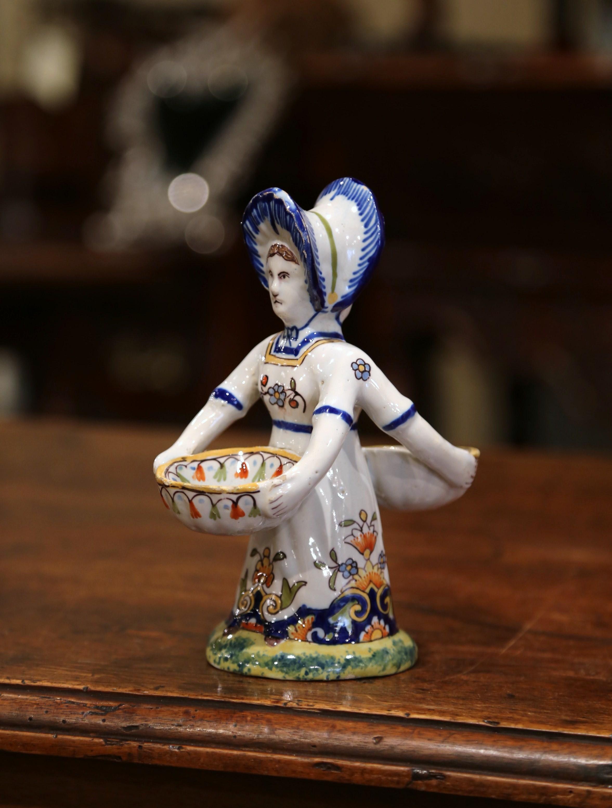 19th Century French Hand Painted Faience Salt and Pepper Shakers from Saint Malo 1
