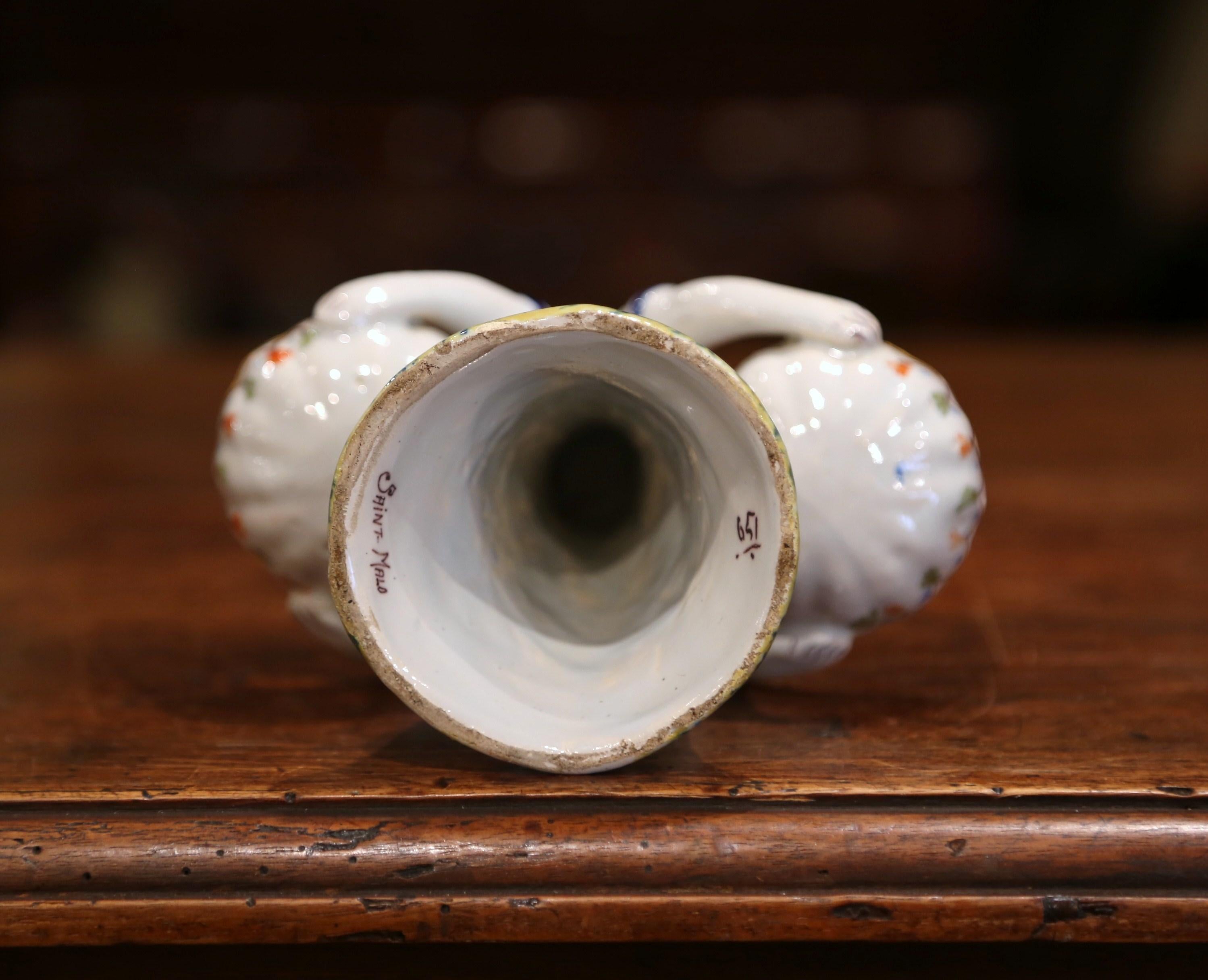 19th Century French Hand Painted Faience Salt and Pepper Shakers from Saint Malo 2