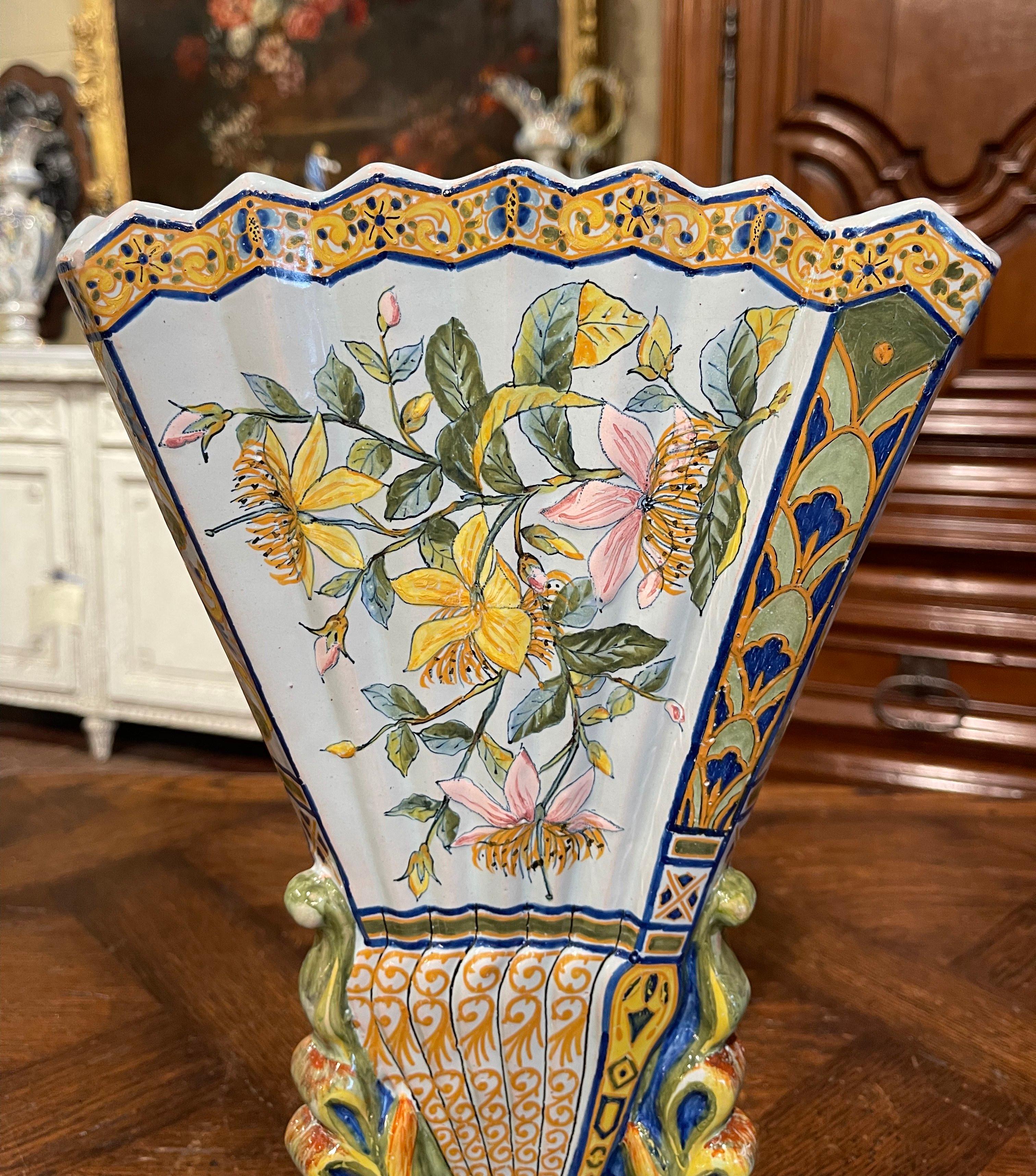 Hand-Painted 19th Century French Hand Painted Faience Vase from Porquier Beau Quimper
