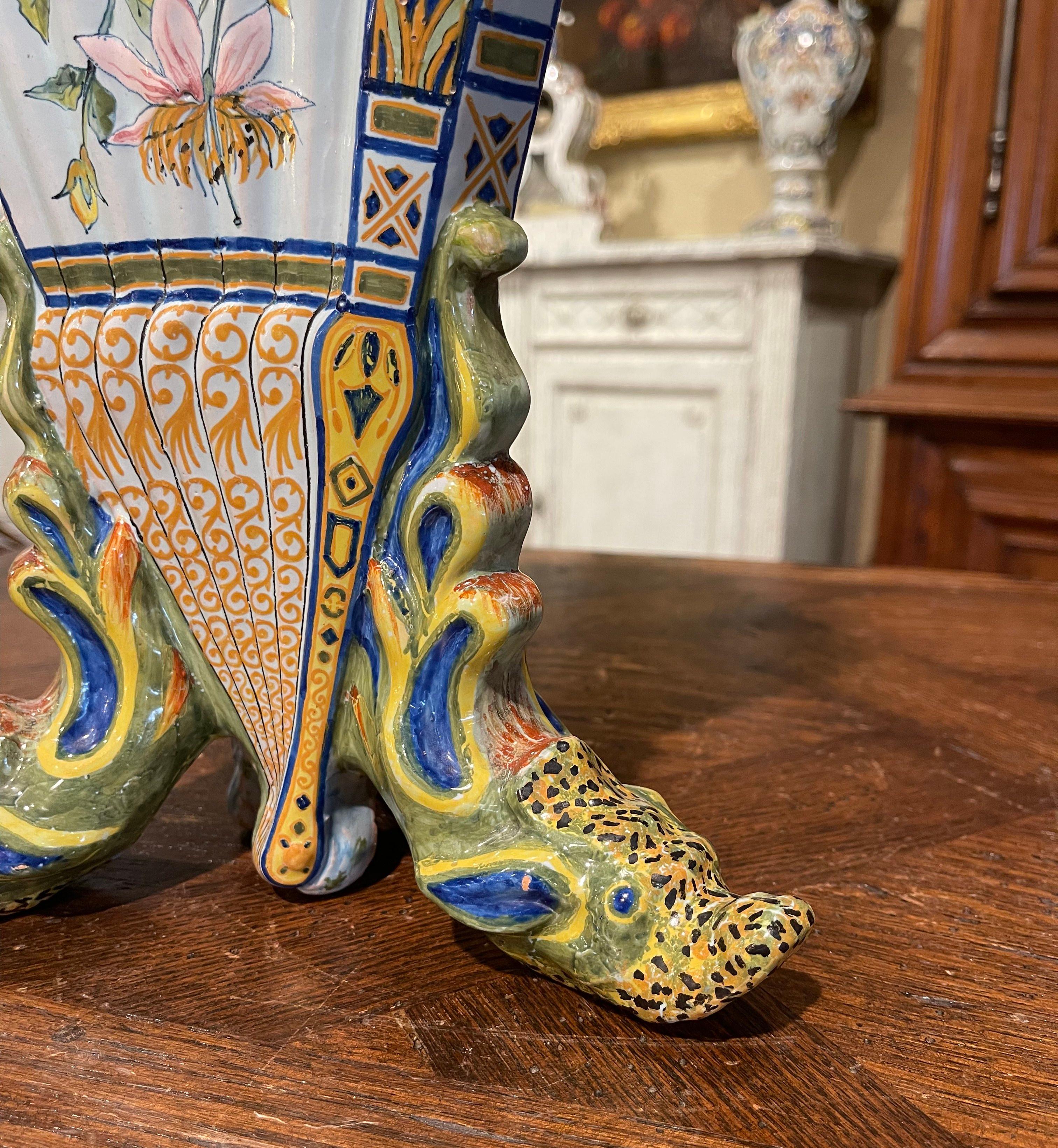 19th Century French Hand Painted Faience Vase from Porquier Beau Quimper In Excellent Condition In Dallas, TX