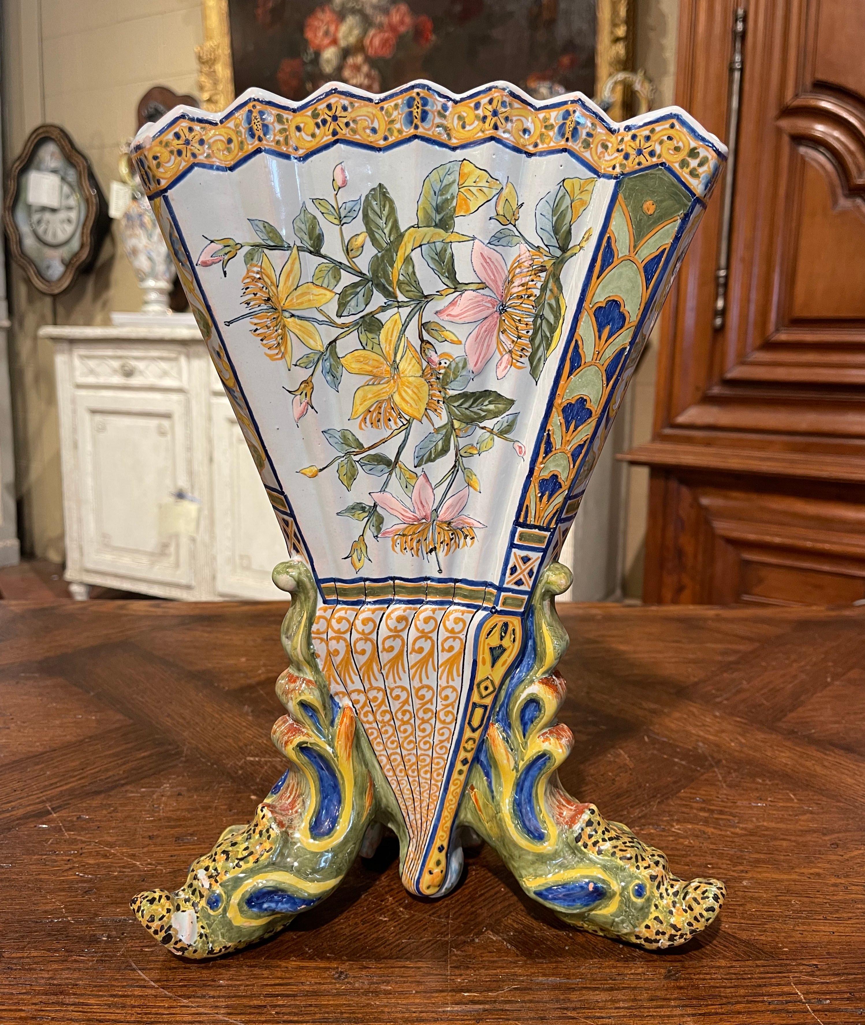 19th Century French Hand Painted Faience Vase from Porquier Beau Quimper 1