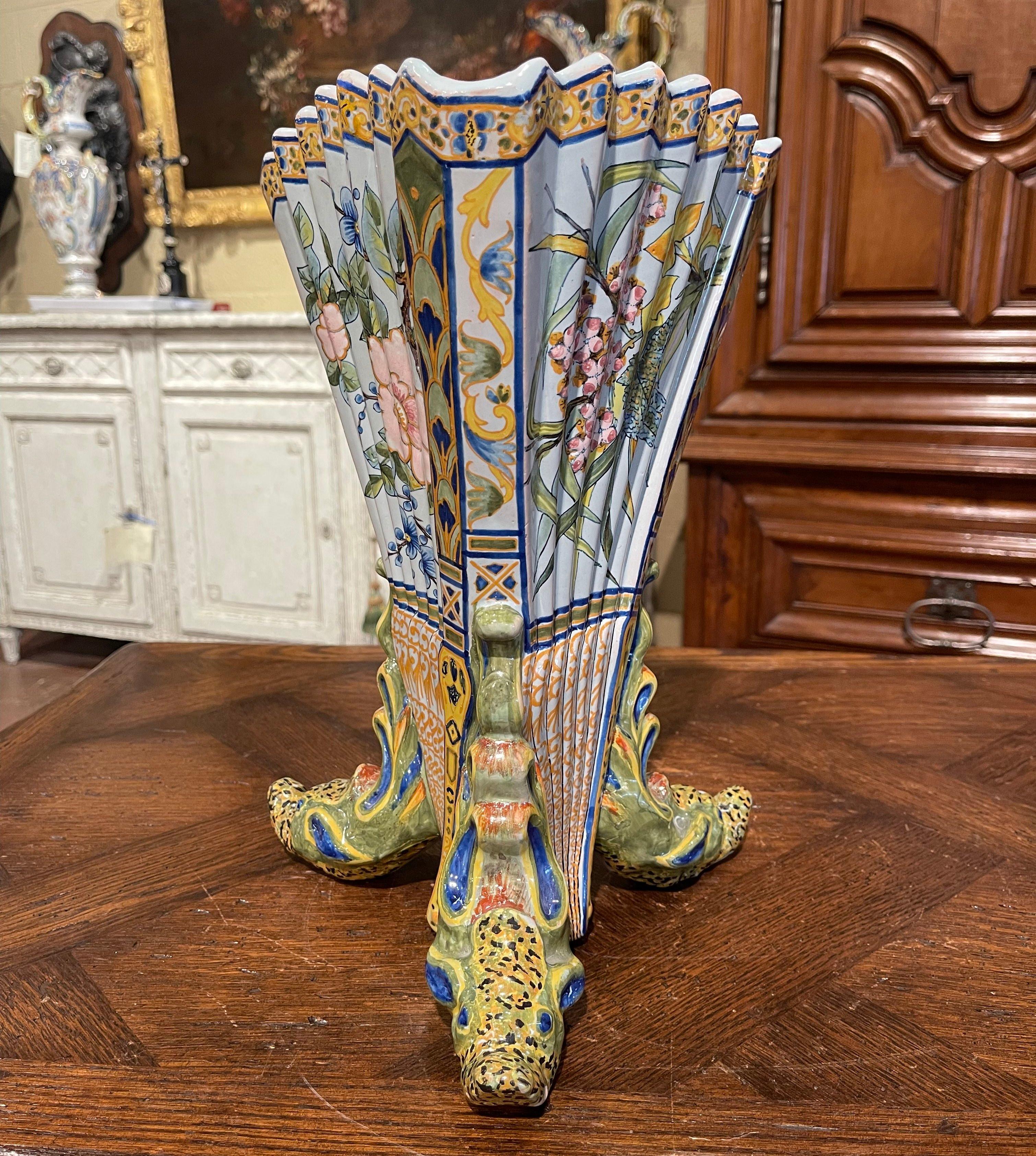 19th Century French Hand Painted Faience Vase from Porquier Beau Quimper 2