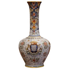 19th Century French Hand Painted Faience Vase from Saint Malo