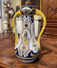 19th Century French Hand Painted Faience Vase Signed HB Quimper