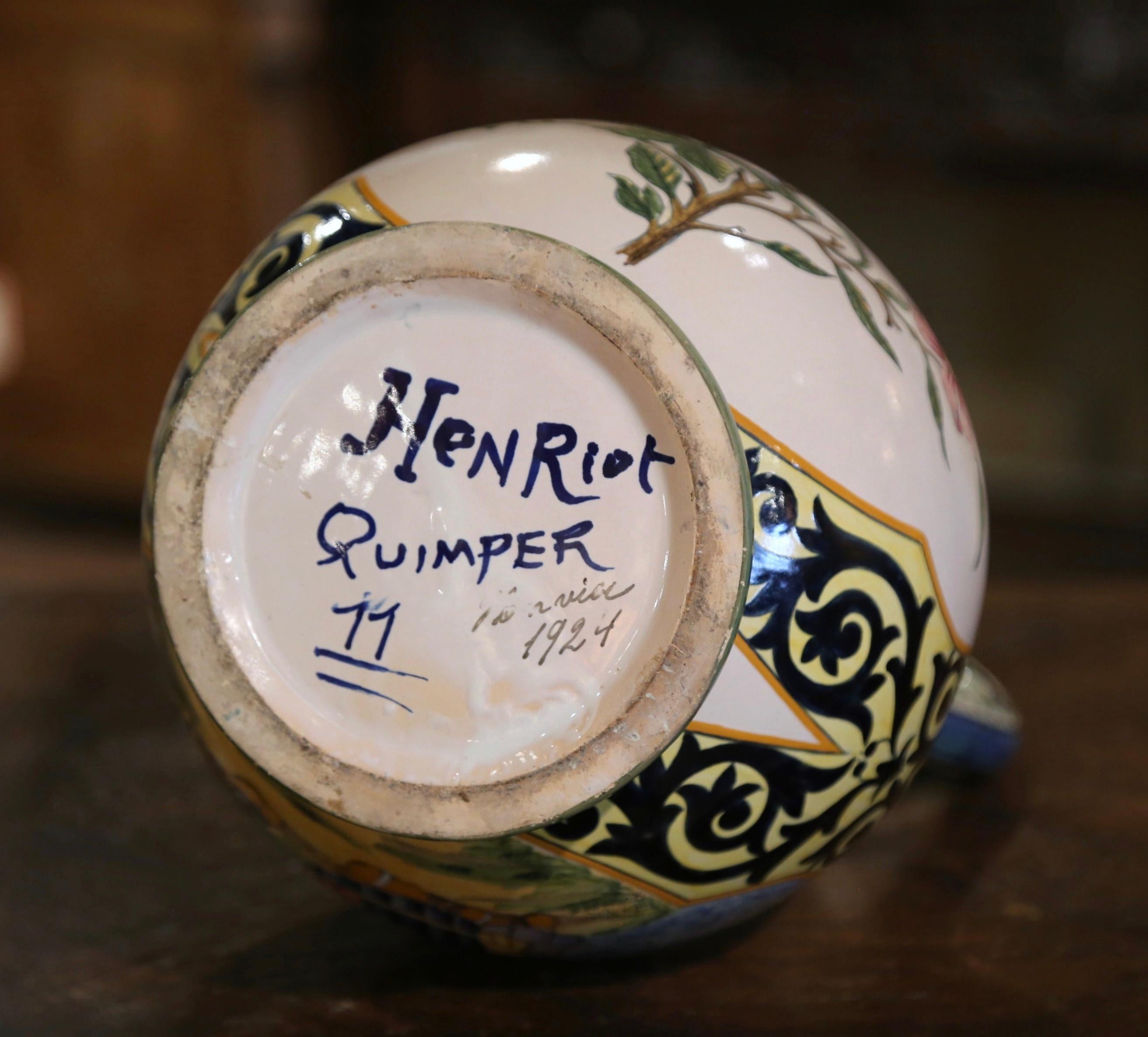 19th Century French Hand Painted Faience Vase Signed Henriot Quimper 5