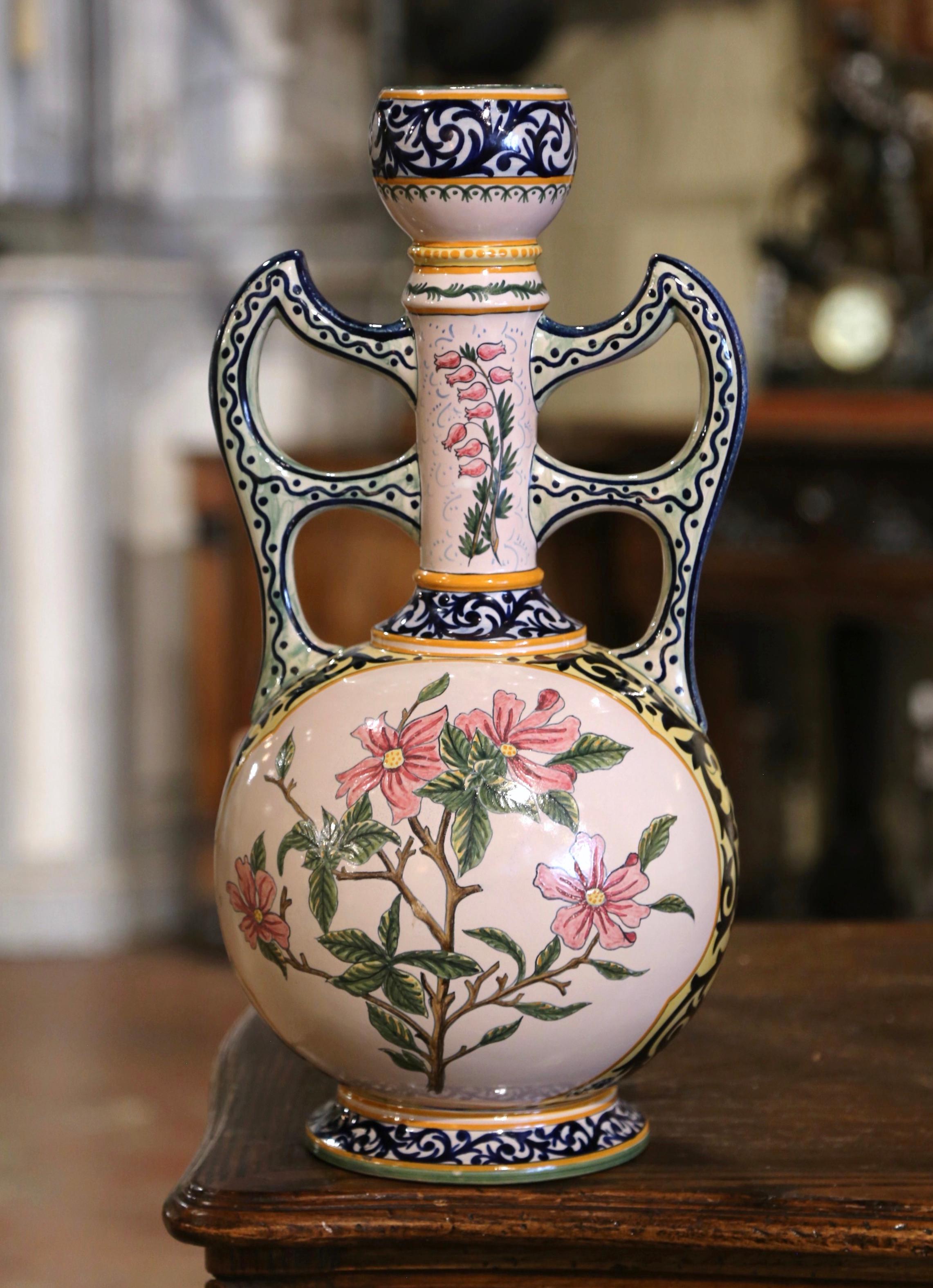 19th Century French Hand Painted Faience Vase Signed Henriot Quimper 2