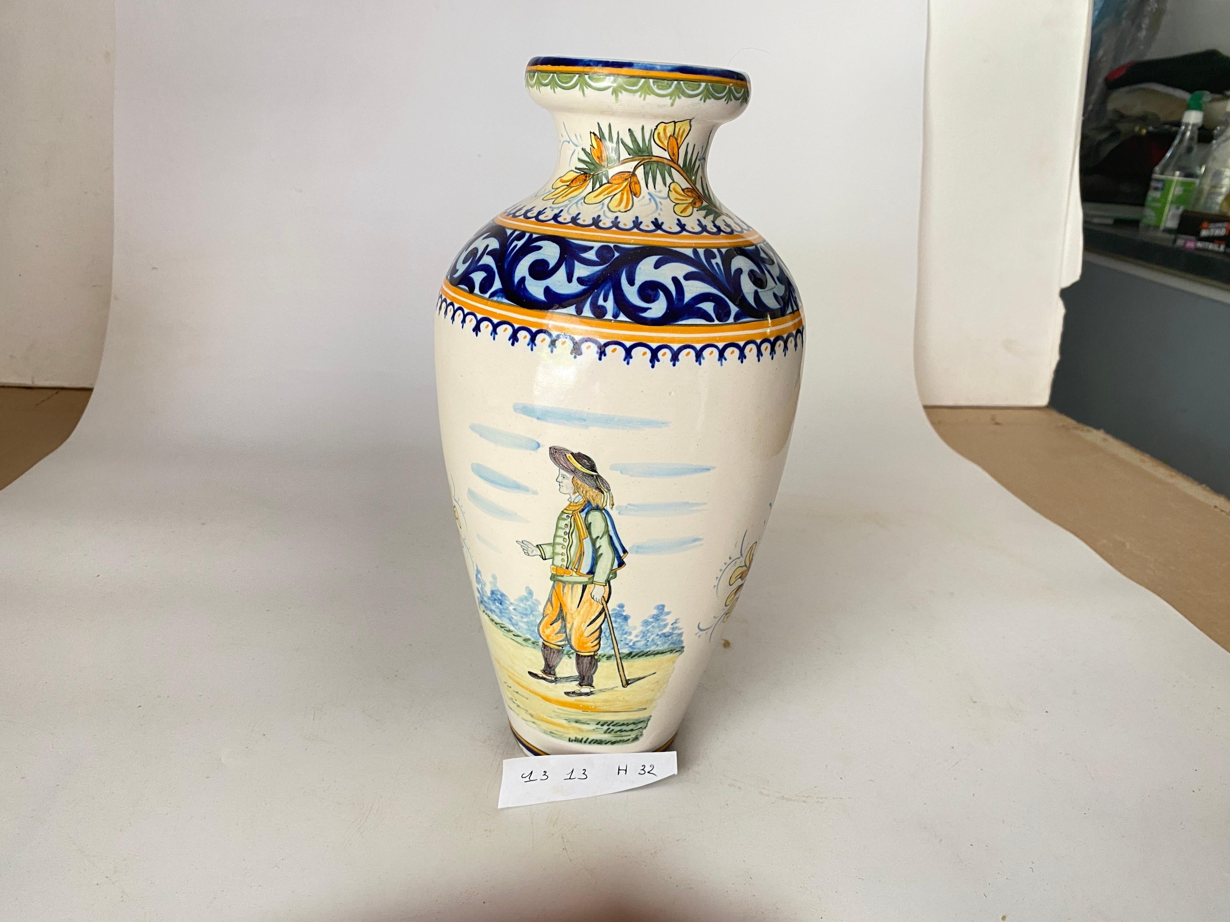 19th Century French Hand-Painted Faience Vase Signed Henriot Quimper For Sale 2