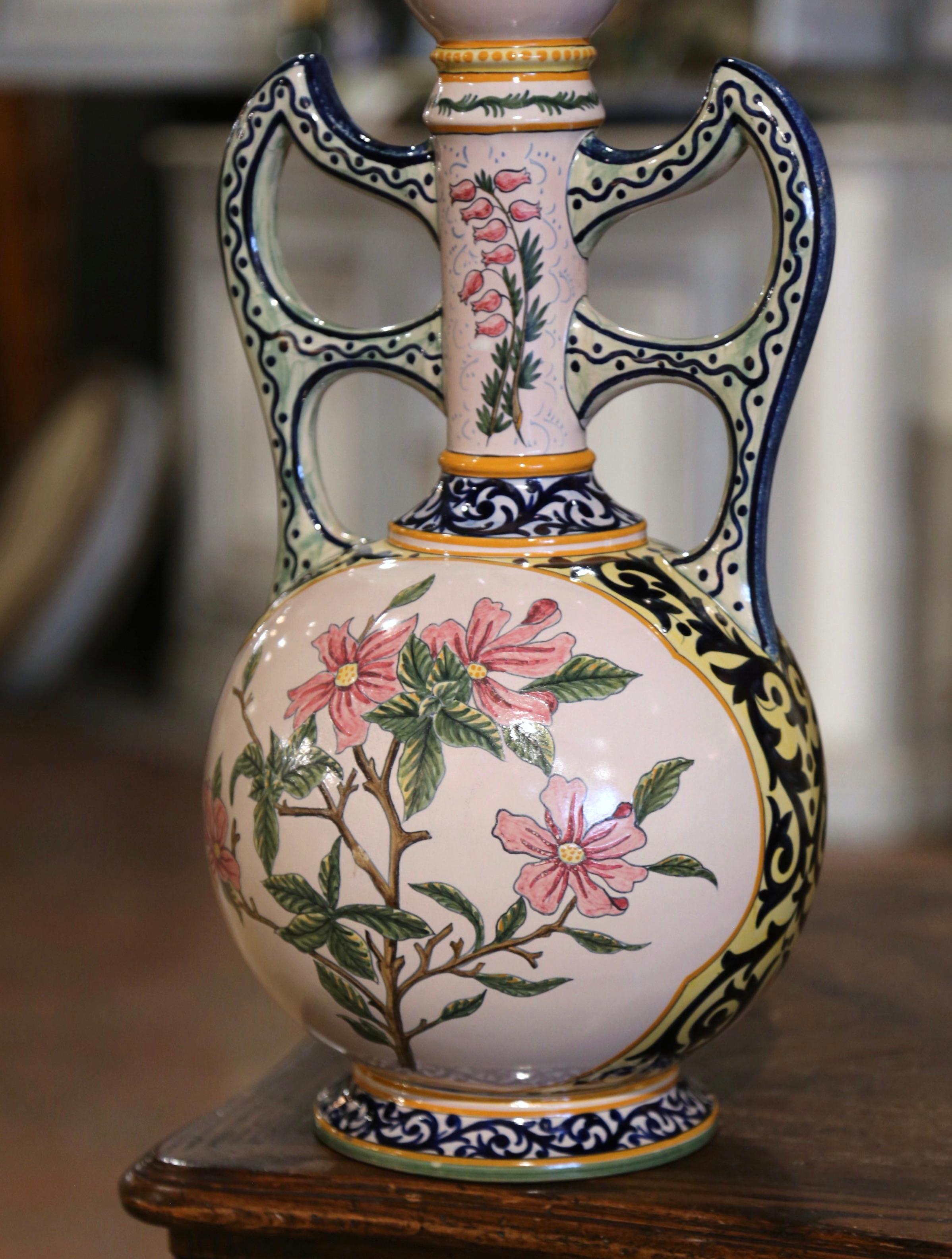 19th Century French Hand Painted Faience Vase Signed Henriot Quimper 3