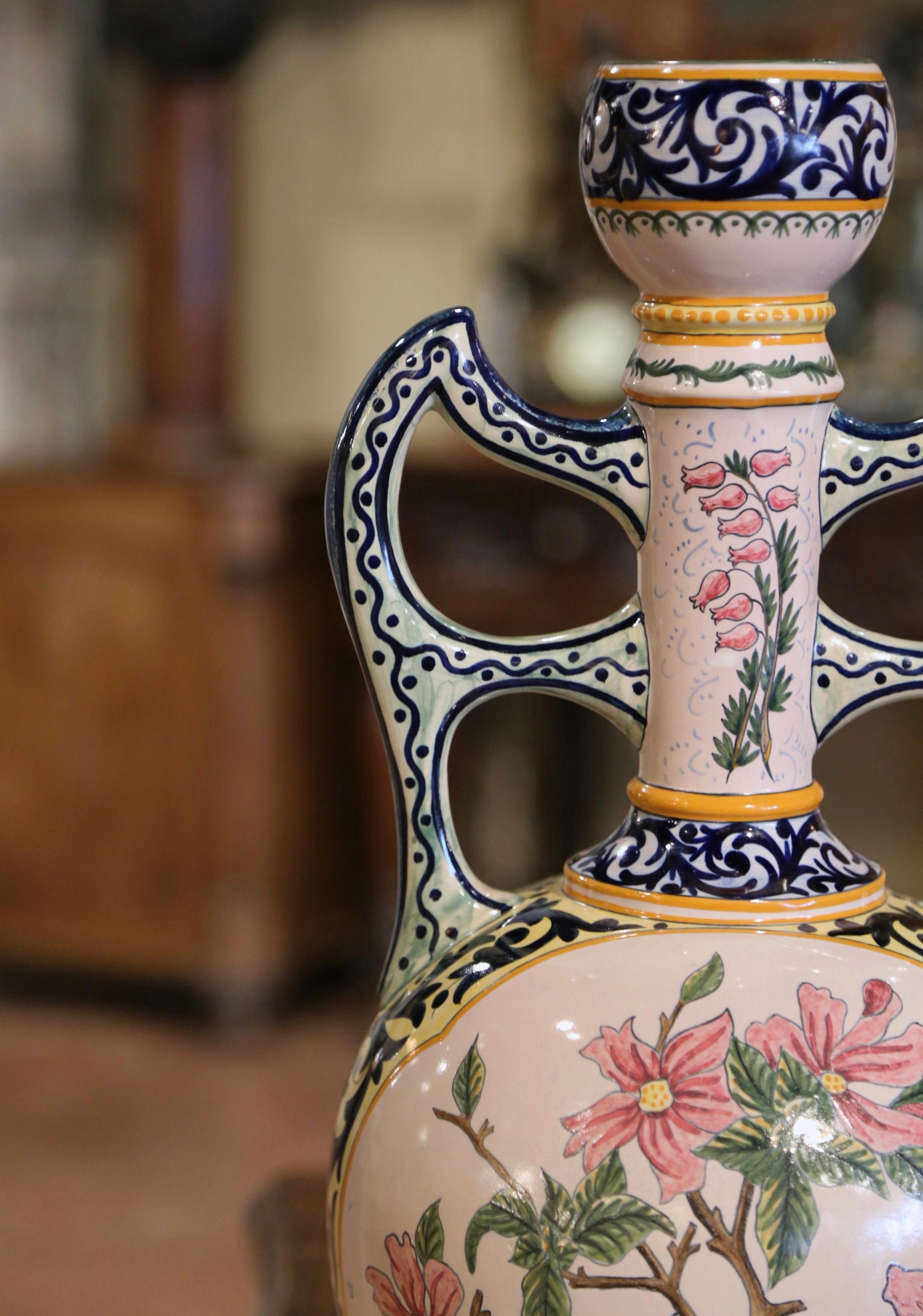19th Century French Hand Painted Faience Vase Signed Henriot Quimper 4