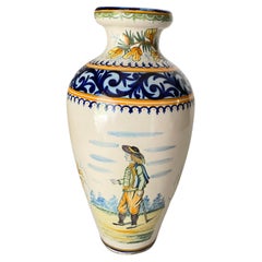 Antique 19th Century French Hand-Painted Faience Vase Signed Henriot Quimper