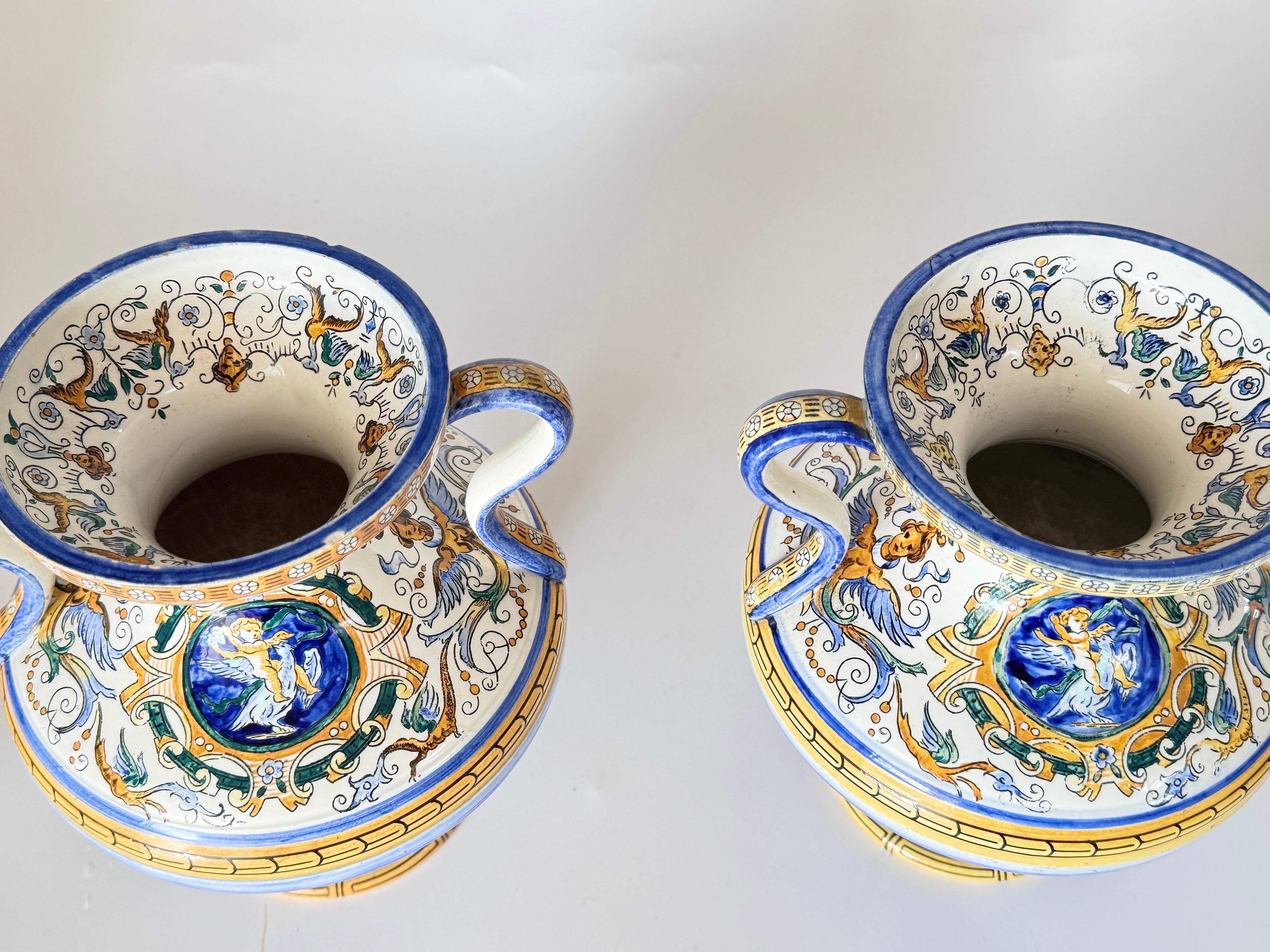 19th Century French Hand-Painted Faience Vases Signed set of 2 For Sale 7