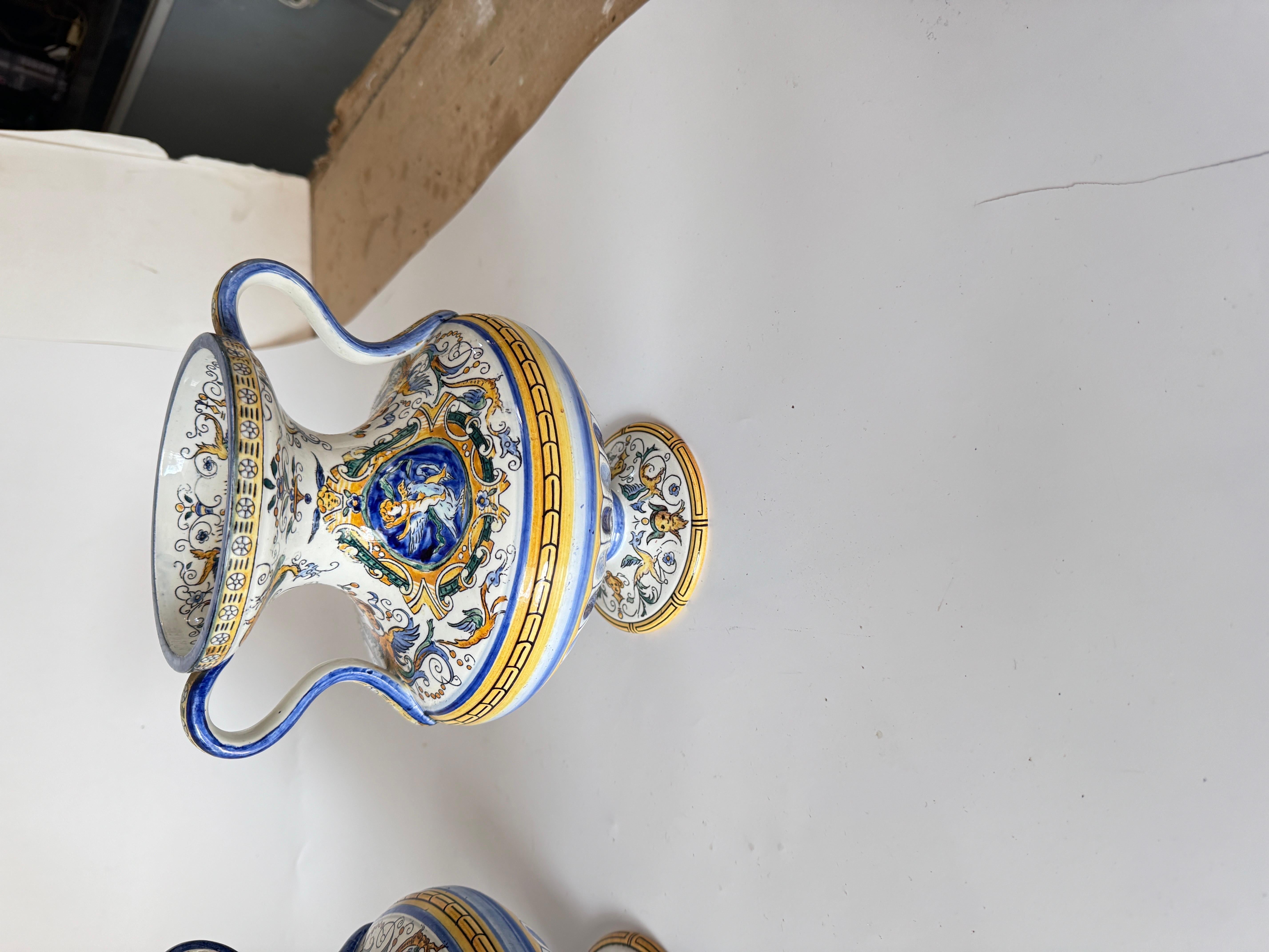 19th Century French Hand-Painted Faience Vases Signed set of 2 In Good Condition For Sale In Auribeau sur Siagne, FR
