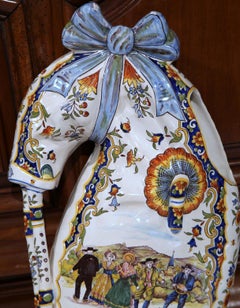 19th Century French Hand Painted Faience Wall Bagpipe Flower Holder