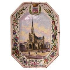 19th Century French Hand Painted Faience Wall Platter "Eglise St Bernard Paris"