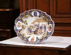 19th Century French Breton Faience Platter with Banquet Scene